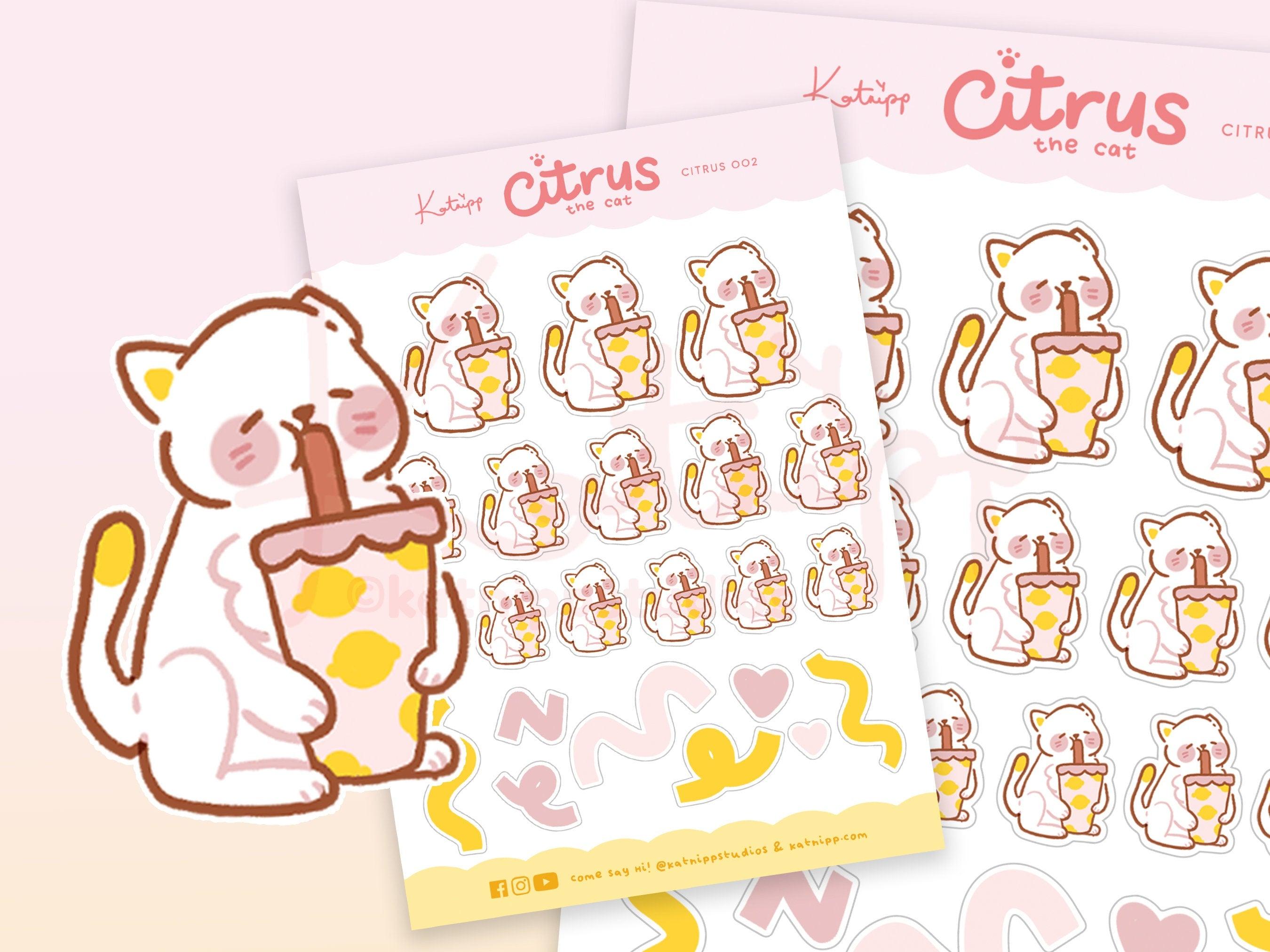Citrus The Cat  ~ Bubble Tea Cat Planner Stickers ~ CITRUS 002 - Katnipp Illustrations