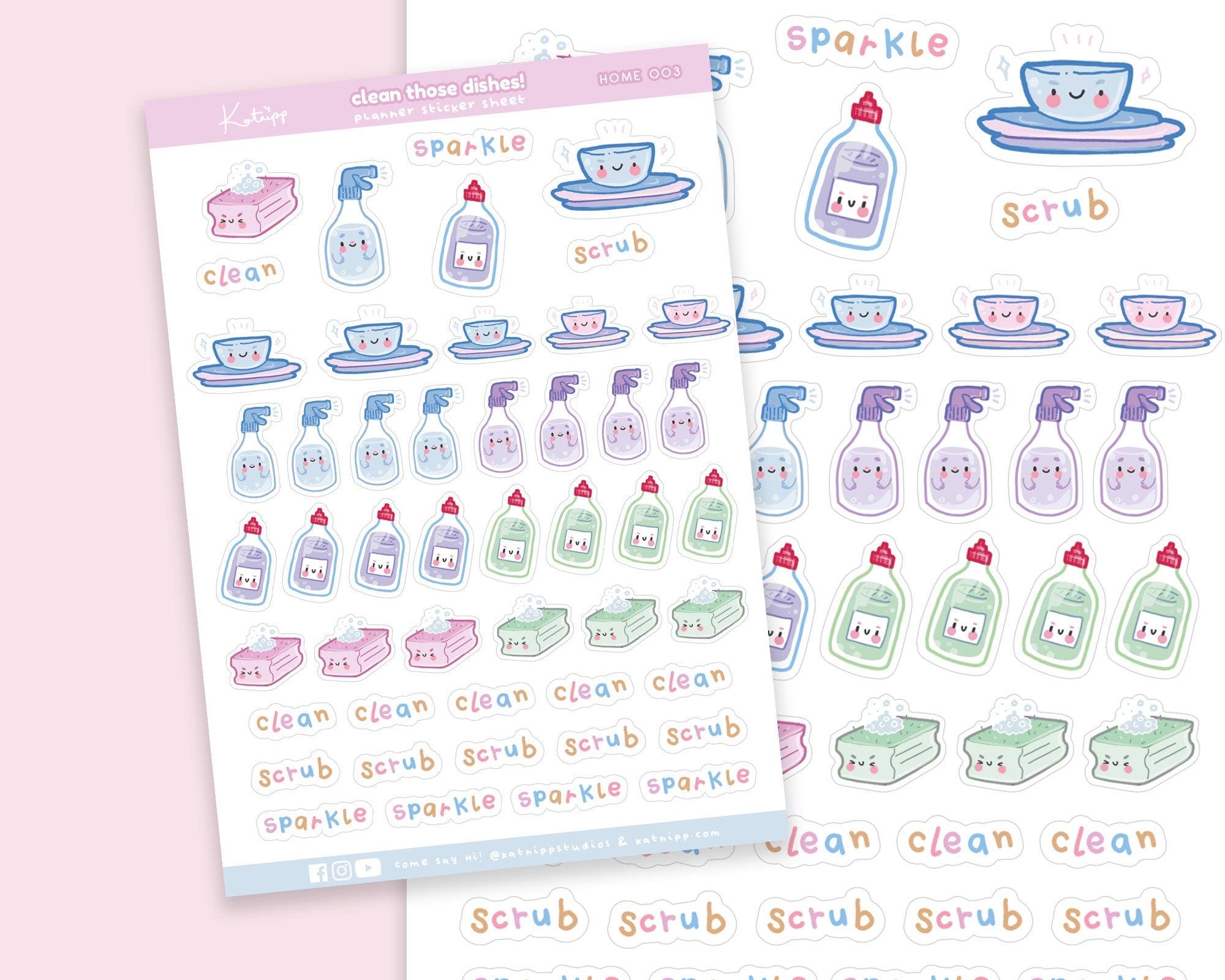 Cleaning Dishes Chore Planner Sticker Sheet ~ HOME003 - Katnipp Illustrations