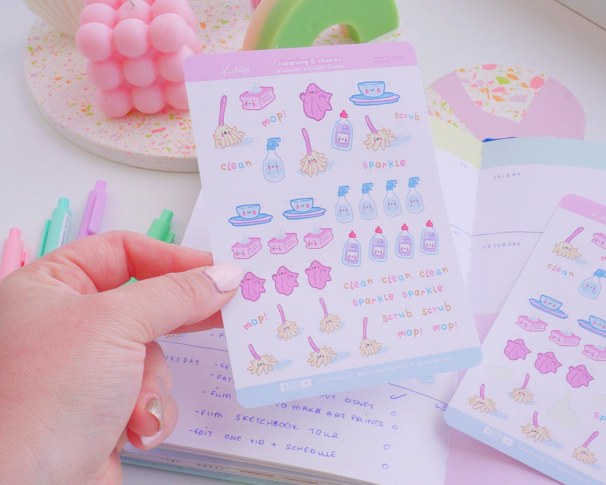 Cleaning House Multi Chores Planner Sticker Sheet ~ HOME001 - Katnipp Illustrations