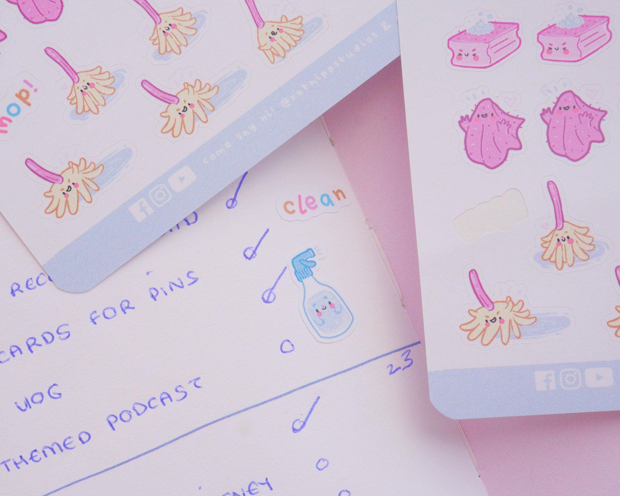 Machine Clean Sticker Cute Kawaii Cleaning Stickers for Home Organisation – Katnipp Studios