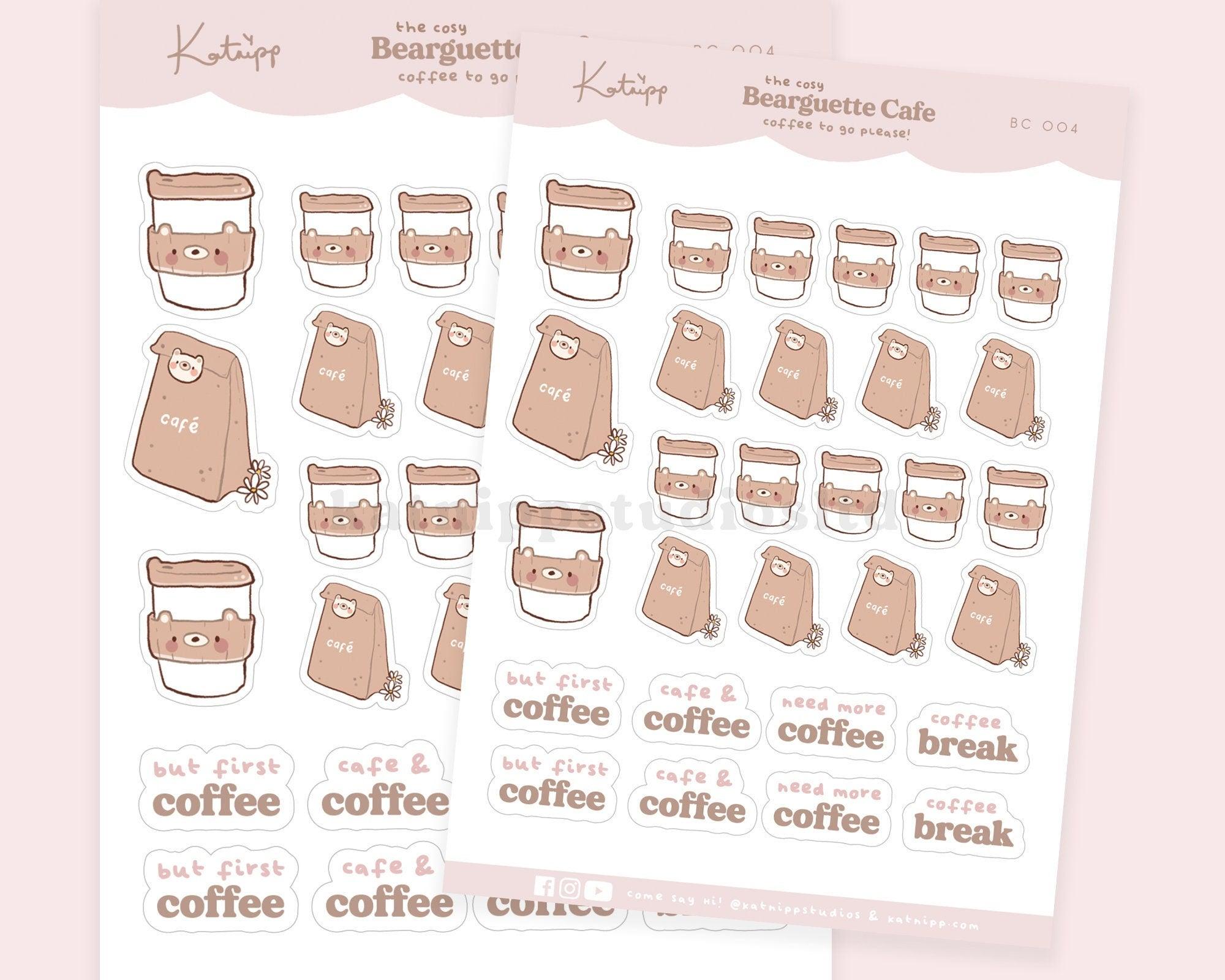 Coffee To Go Sticker Sheet | Bearguette Cafe Coffee Planner Stickers | BC004 Katnipp character product