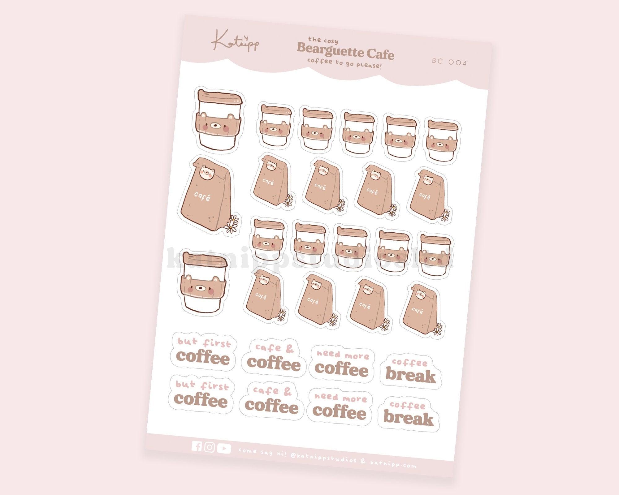 Coffee To Go Sticker Sheet | Bearguette Cafe Coffee Planner Stickers | BC004 Katnipp character product