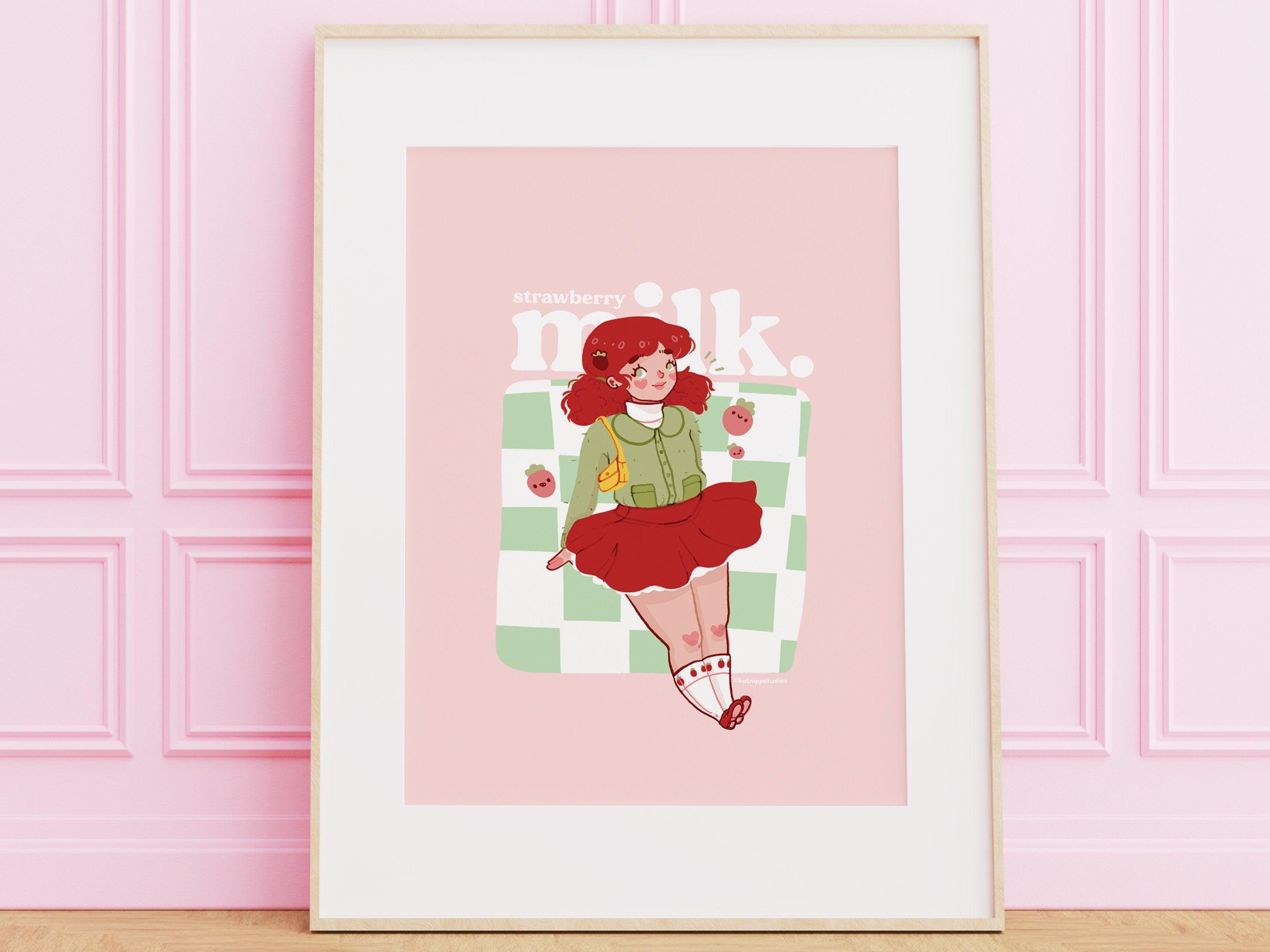 Colourful Girl Strawberry Art Print ~ Cute Fashion Art Print - Katnipp Illustrations
