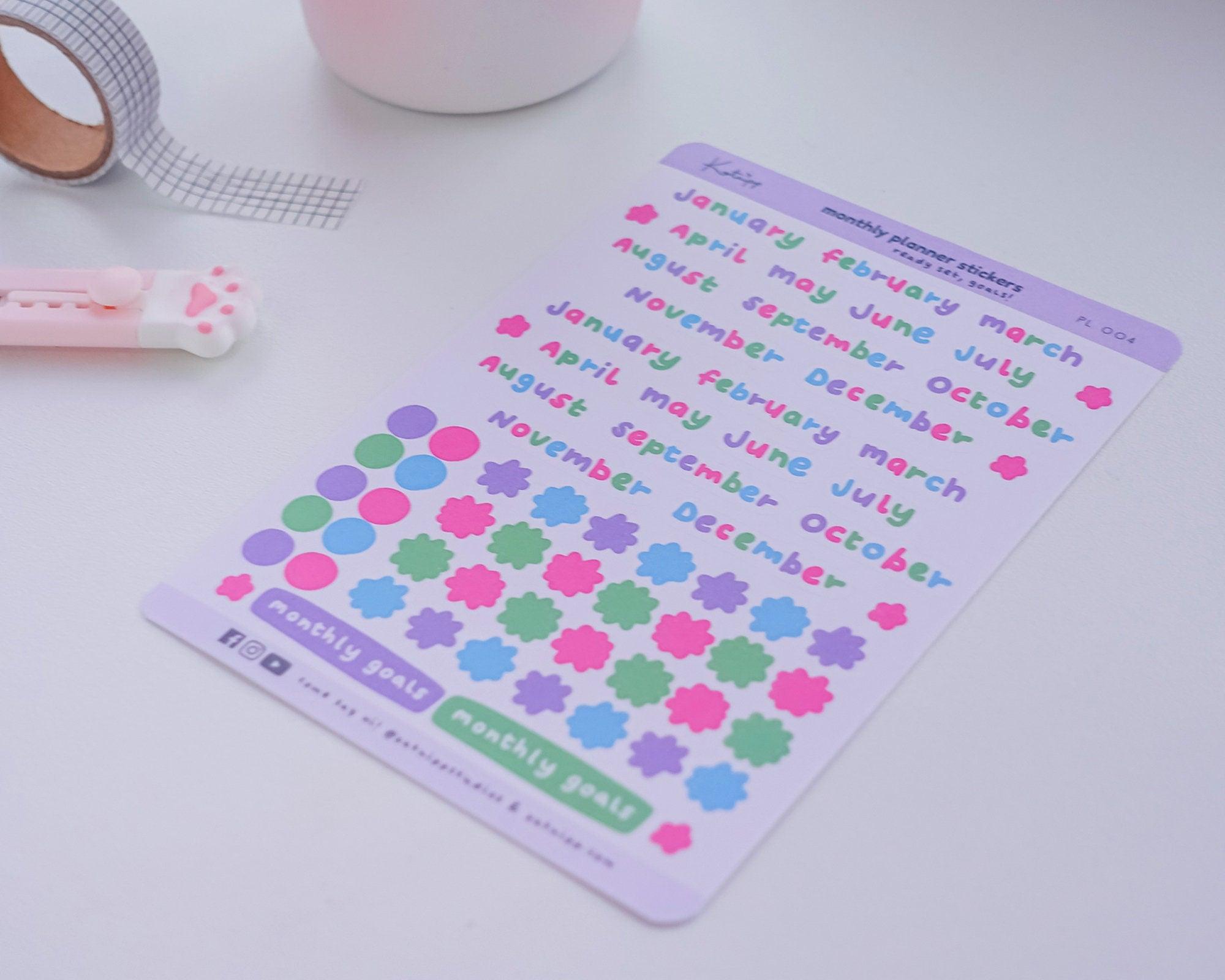 Colourful Monthly Planner Stickers | Pastel Bullet Journal Stickers | PL004 Katnipp character product