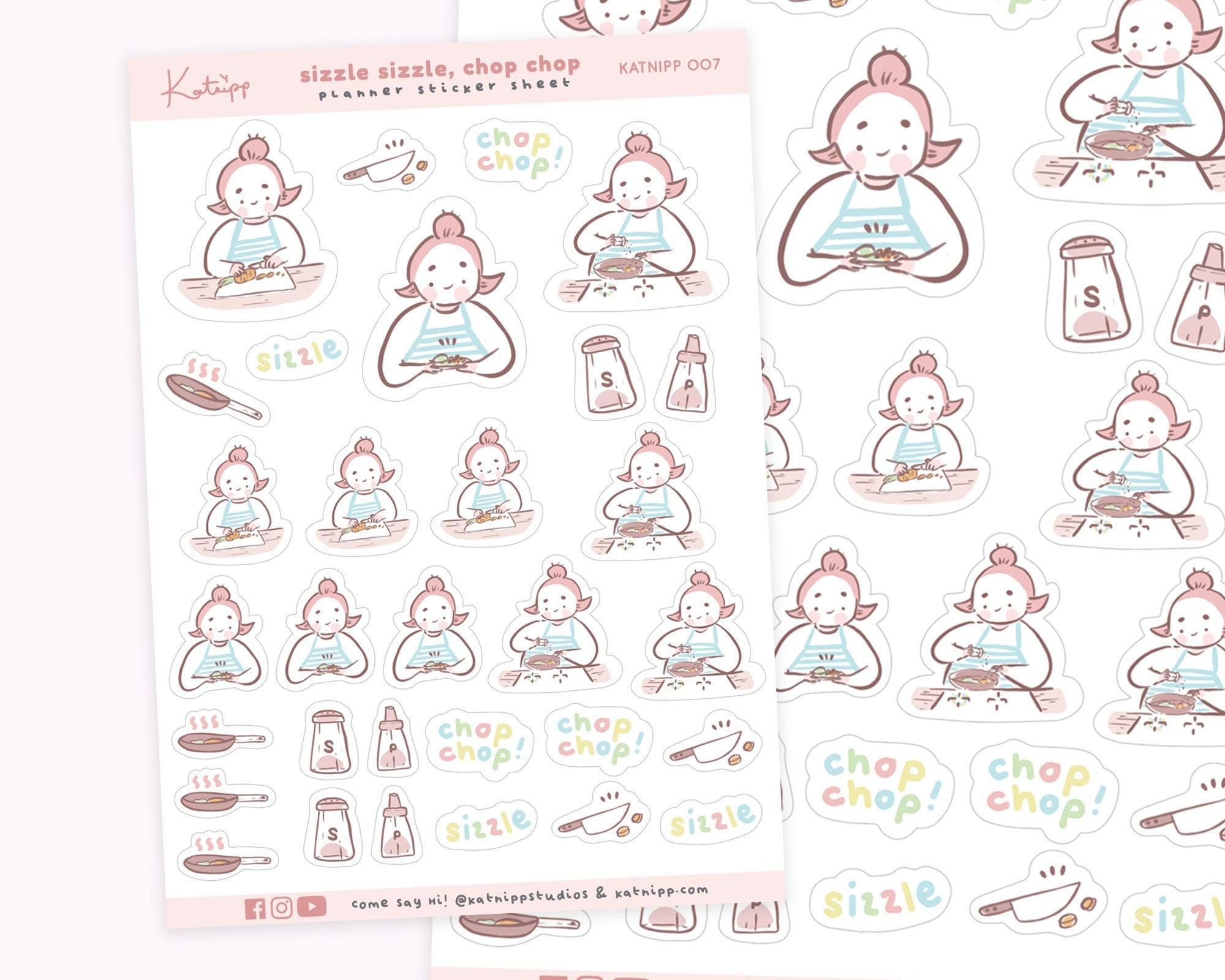 Cooking Planner Sticker Sheet | Meal Prep & Kitchen Stickers | KATNIPP007 Katnipp character product