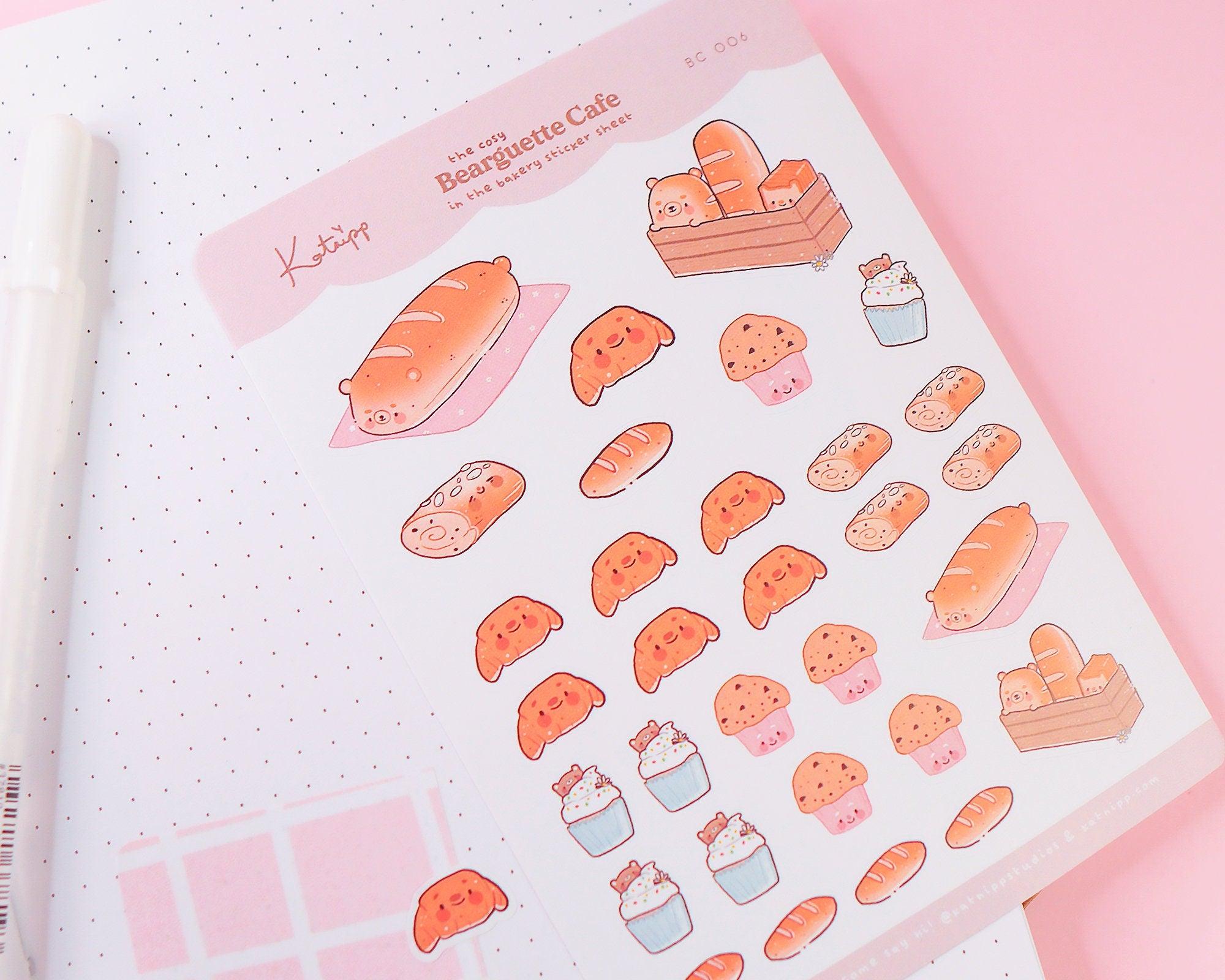 Cosy Bearguette Cafe Bakery Sticker Sheet | Cute Bakery Planner Stickers | BC006 Katnipp character product