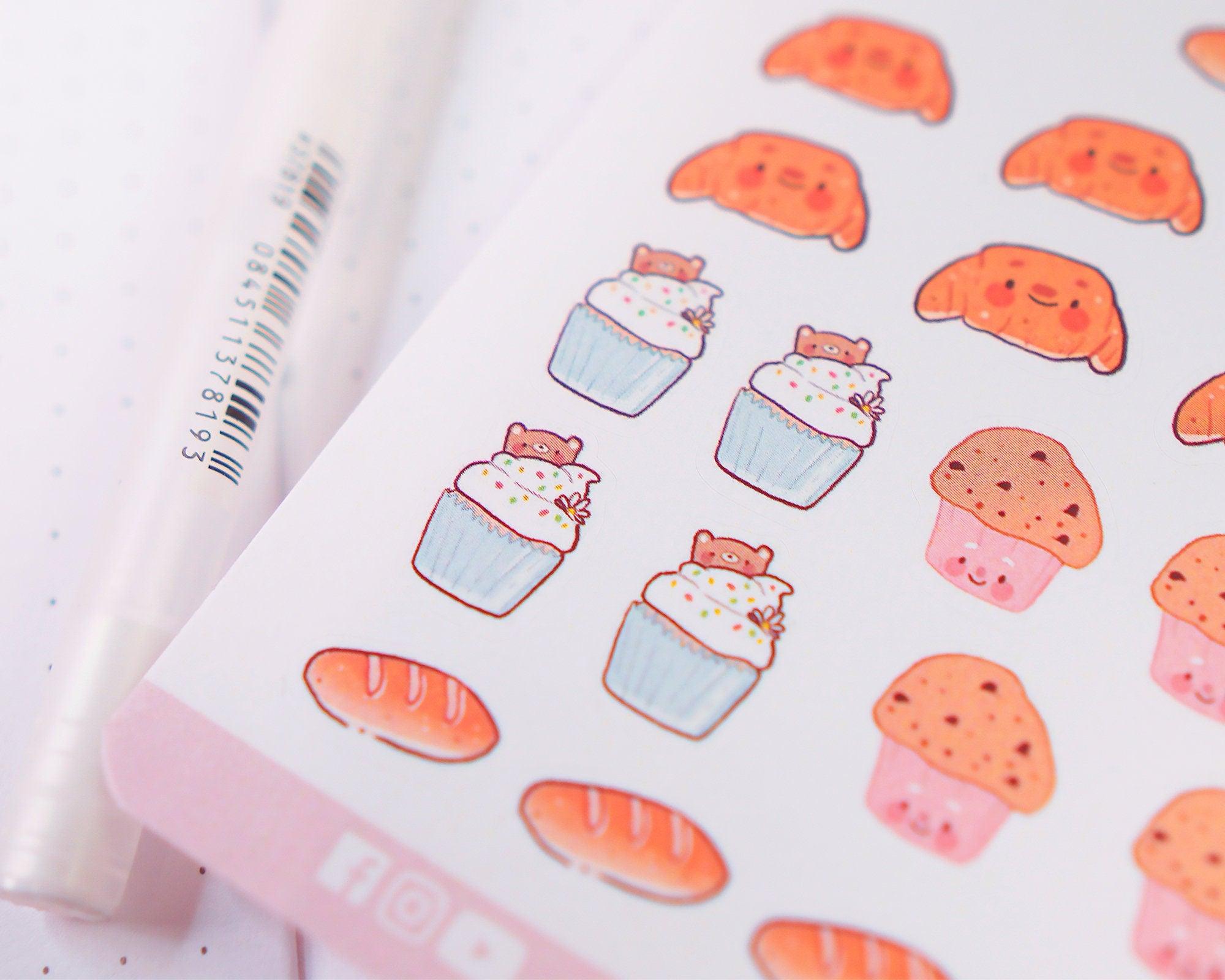 Cosy Bearguette Cafe Bakery Sticker Sheet | Cute Bakery Planner Stickers | BC006 Katnipp character product