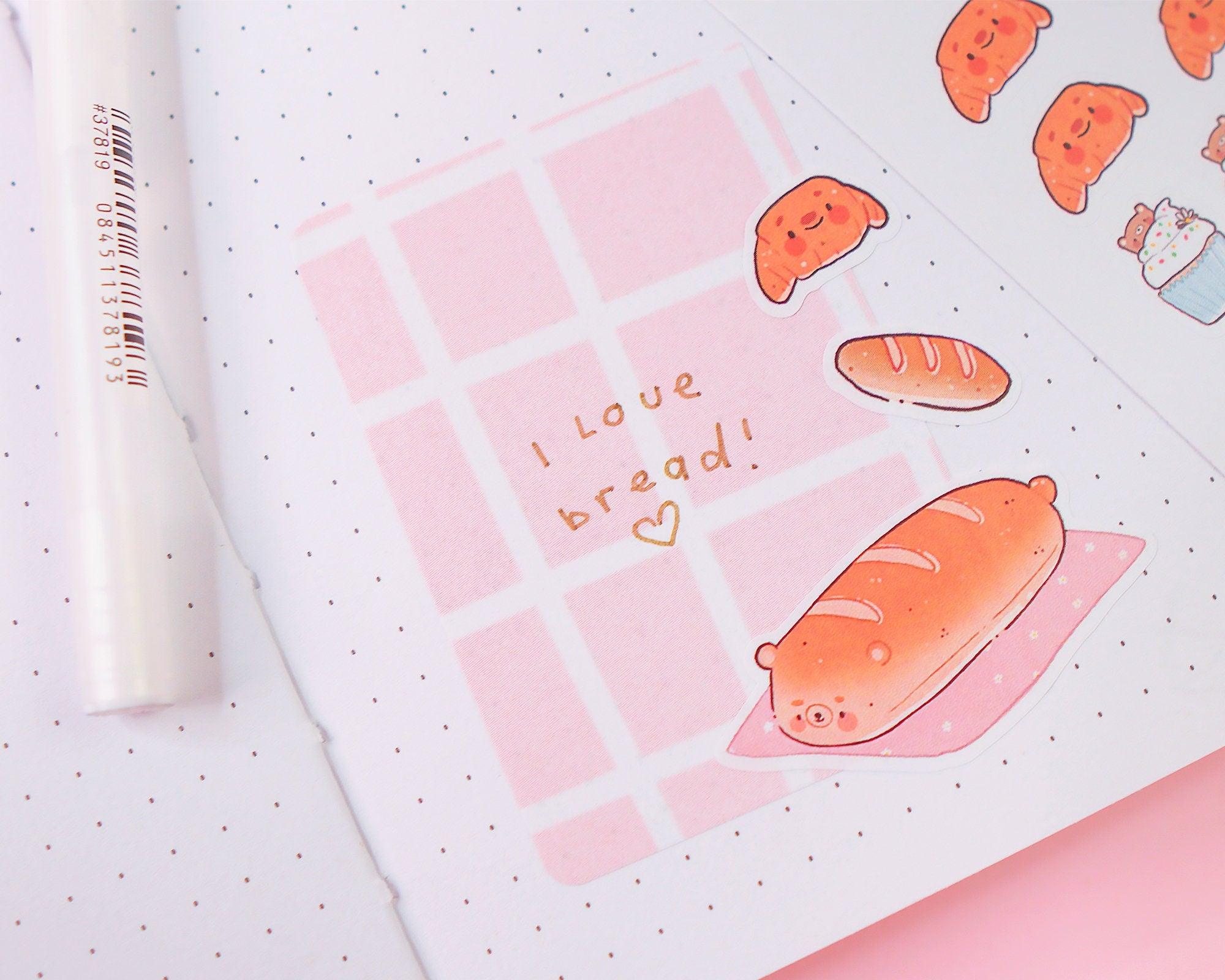 Cosy Bearguette Cafe Bakery Sticker Sheet | Cute Bakery Planner Stickers | BC006 Katnipp character product