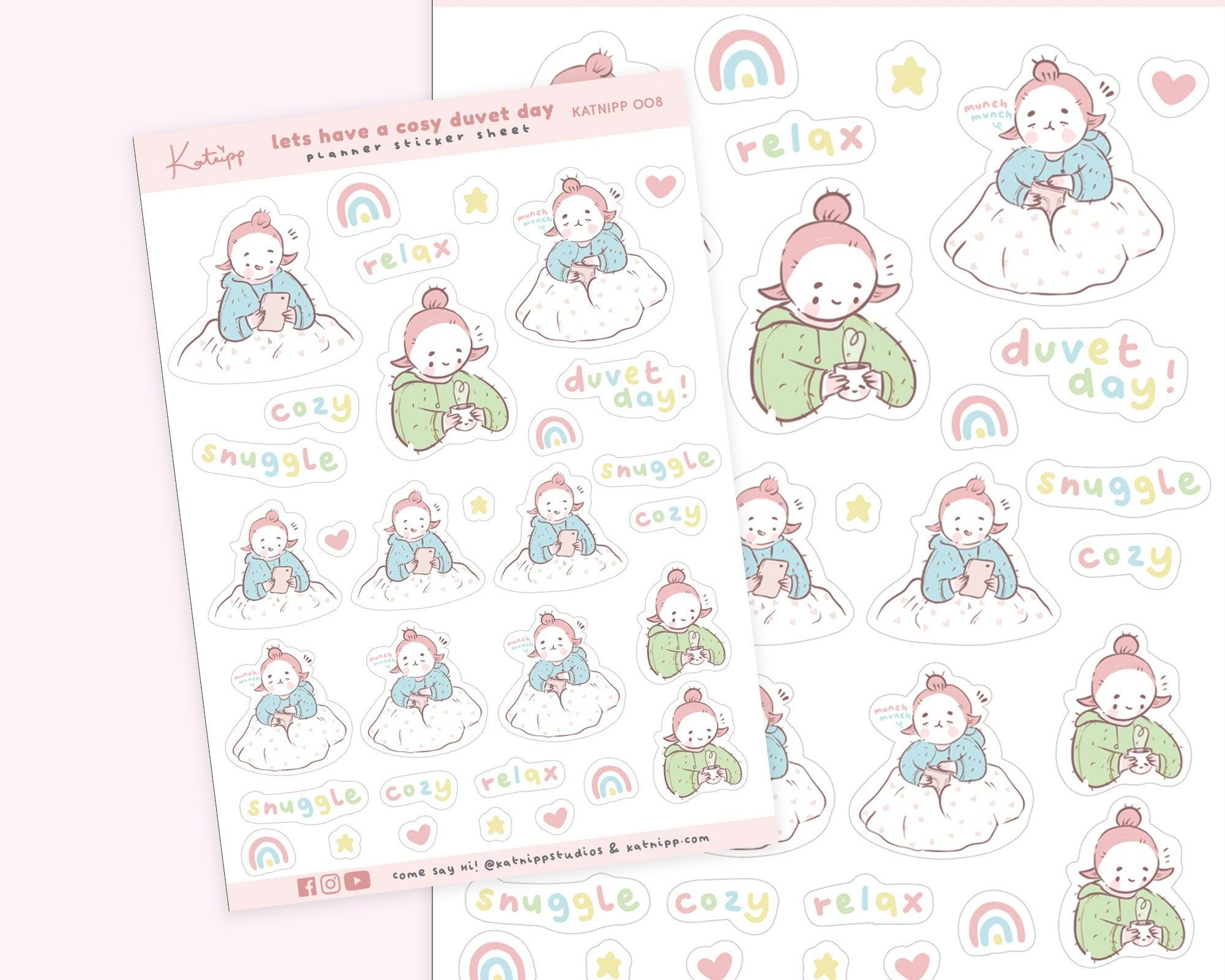 Cosy Duvet Day Planner Stickers | Kawaii Self-Care & Relax Stickers | KATNIPP008 Katnipp character product