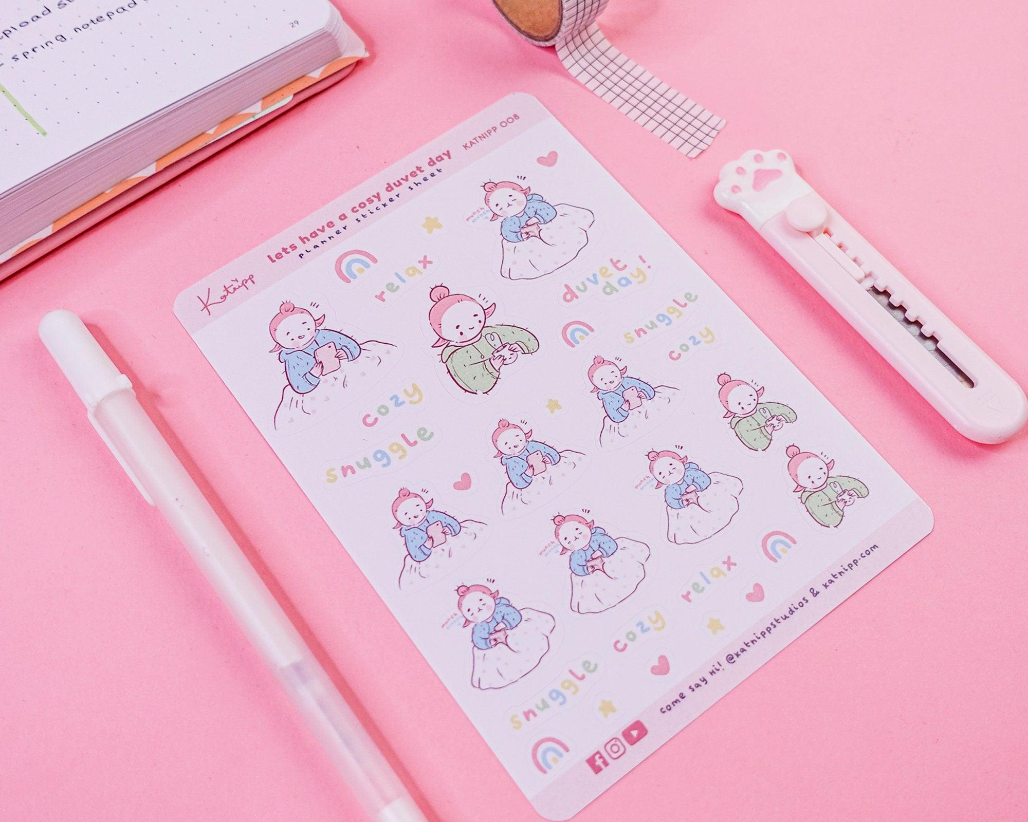 Cosy Duvet Day Planner Stickers | Kawaii Self-Care & Relax Stickers | KATNIPP008 Katnipp character product