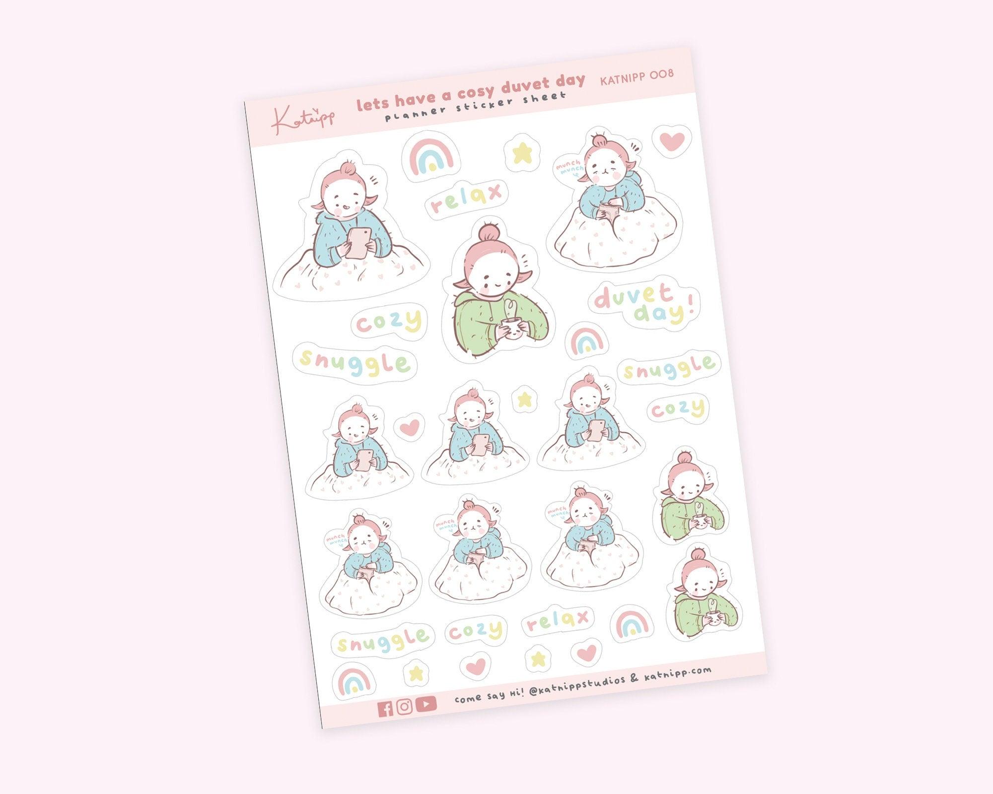 Cosy Duvet Day Planner Stickers | Kawaii Self-Care & Relax Stickers | KATNIPP008 Katnipp character product