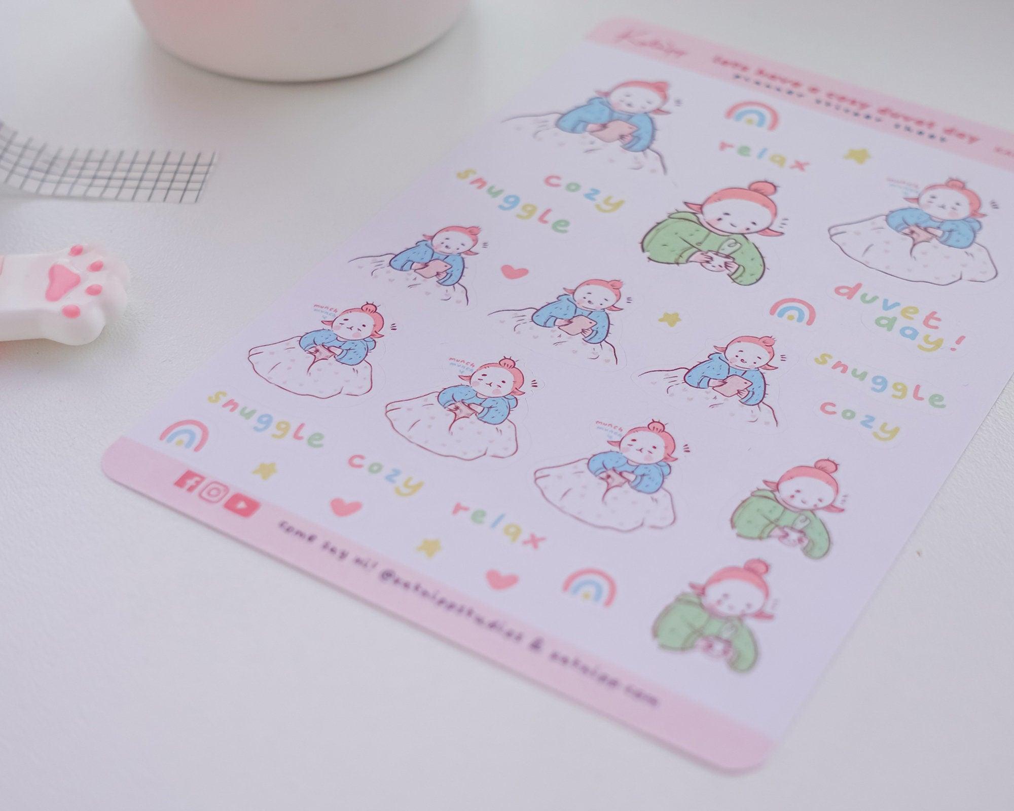 Cosy Duvet Day Planner Stickers | Kawaii Self-Care & Relax Stickers | KATNIPP008 Katnipp character product