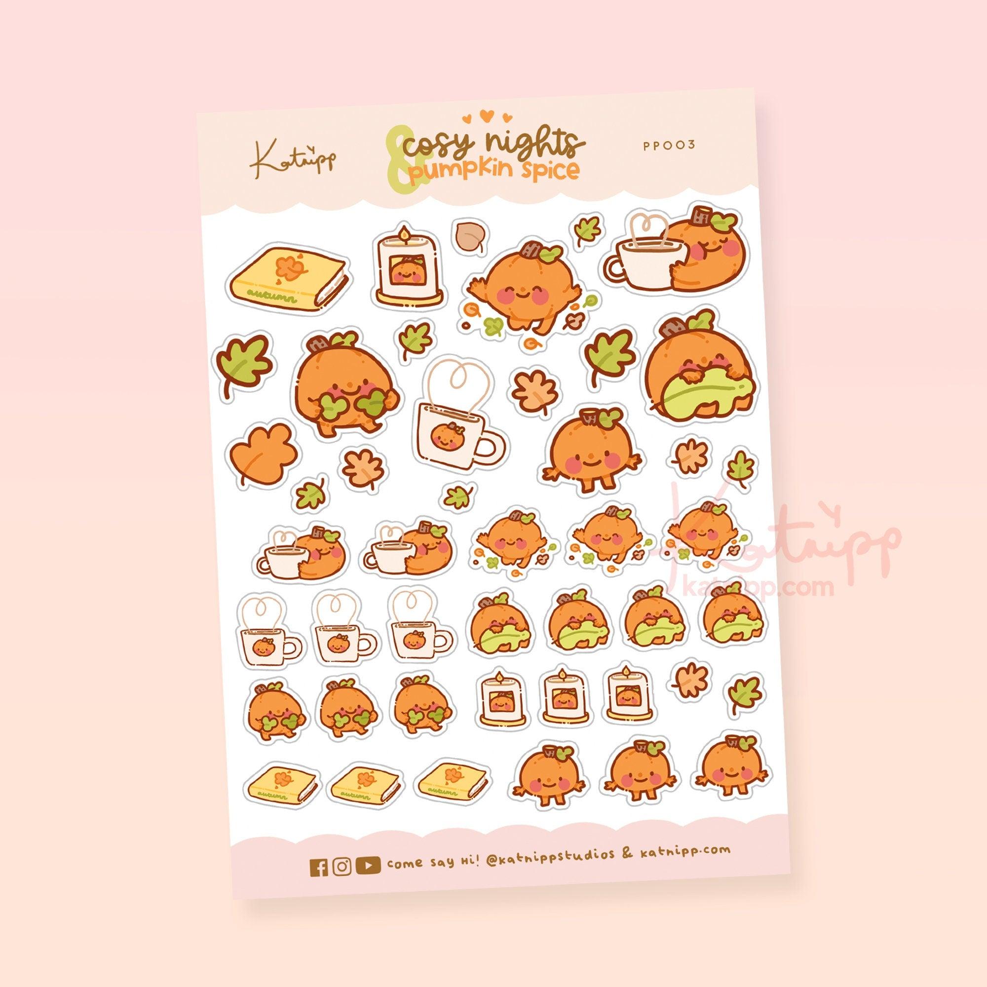 Cosy Nights & Pumpkin Spice A6 Sticker Sheet | Autumn Planner Stickers | PP003 Katnipp character product