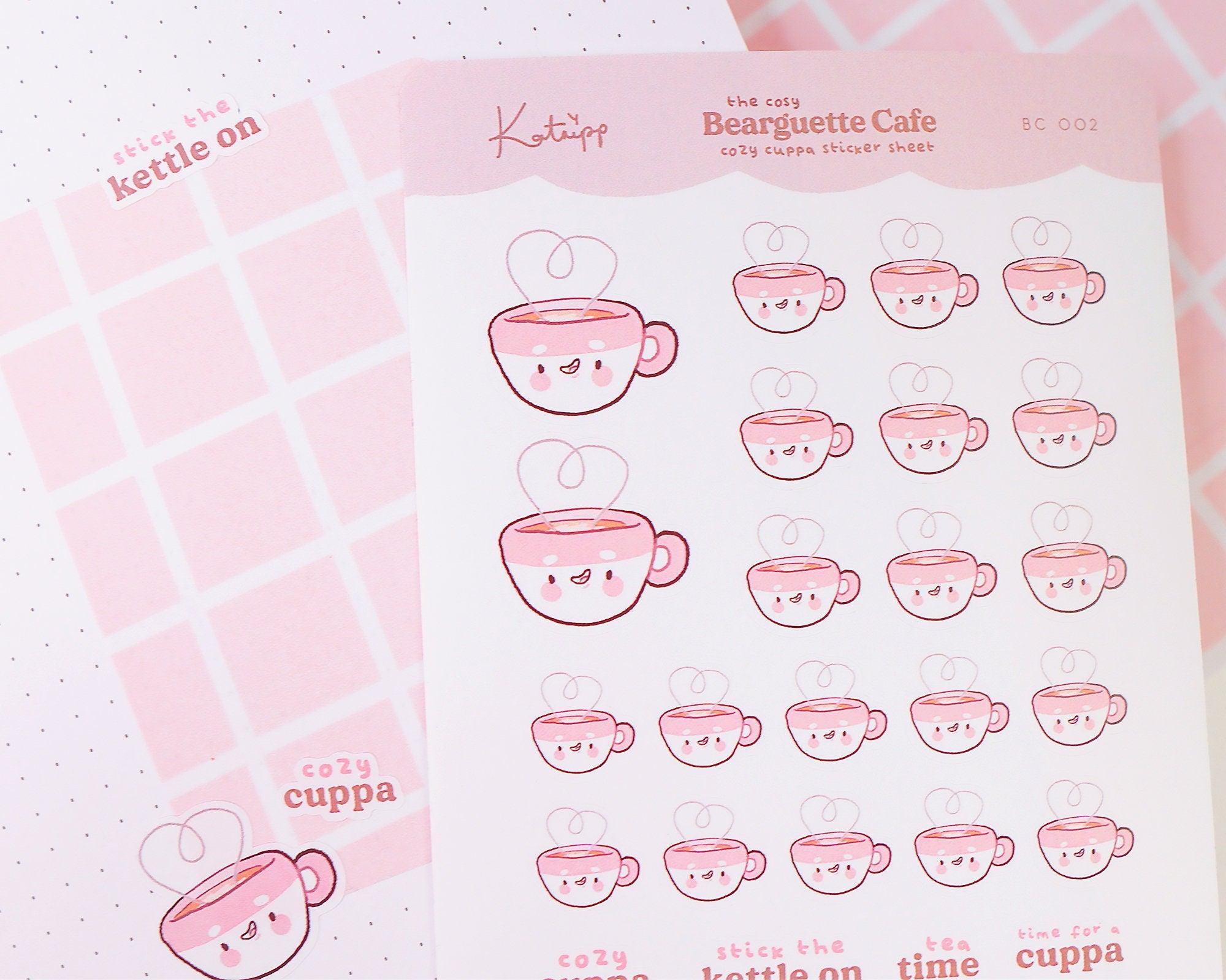 Cosy Tea Planner Sticker Sheet | Kawaii Tea Cup Stickers | Bearguette Cafe | BC002 Katnipp character product