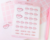 Cosy Tea Planner Sticker Sheet | Kawaii Tea Cup Stickers | Bearguette Cafe | BC002 Katnipp character product