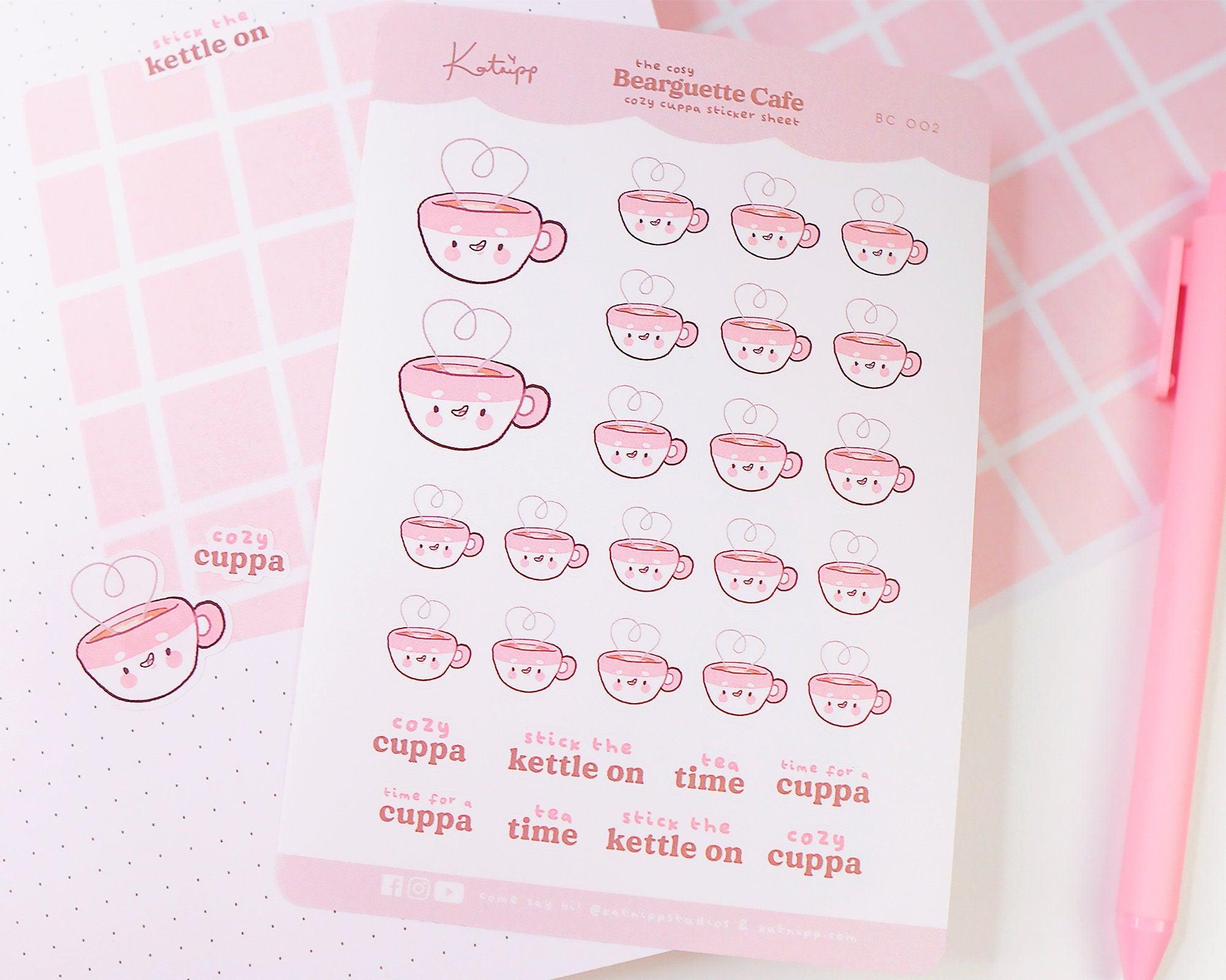 Cosy Tea Planner Sticker Sheet | Kawaii Tea Cup Stickers | Bearguette Cafe | BC002 Katnipp character product