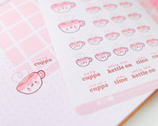 Cosy Tea Planner Sticker Sheet | Kawaii Tea Cup Stickers | Bearguette Cafe | BC002 Katnipp character product