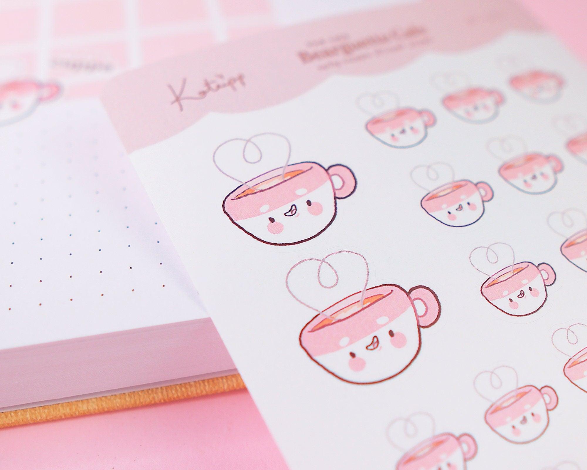 Cosy Tea Planner Sticker Sheet | Kawaii Tea Cup Stickers | Bearguette Cafe | BC002 Katnipp character product