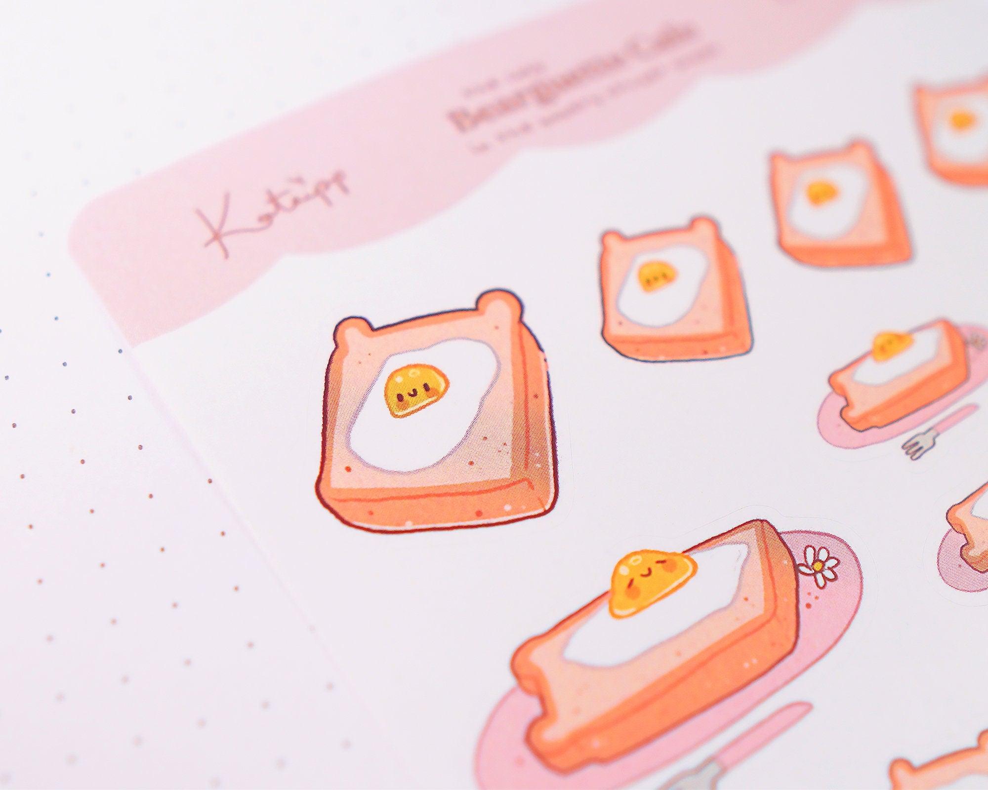 Cute Eggs on Toast ~ Cafe Bakery Polco Deco Planner Stickers ~ BC005 - Katnipp Illustrations
