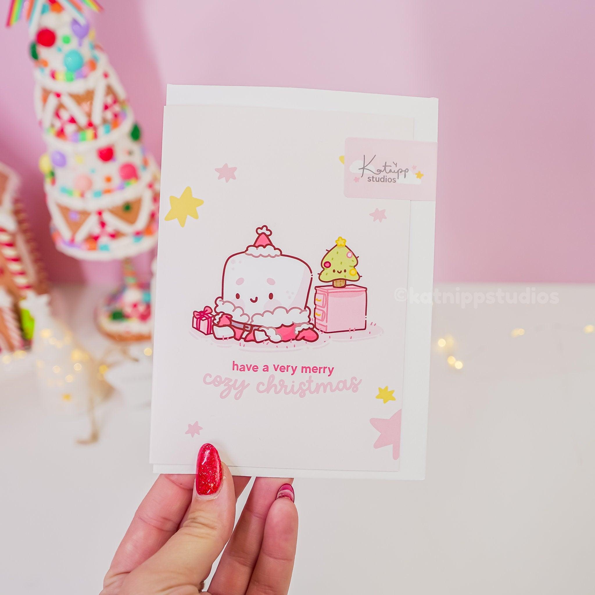 Cute Kawaii Christmas Cards ~ Marshie Cosy Christmas Gift Card - Katnipp Studios