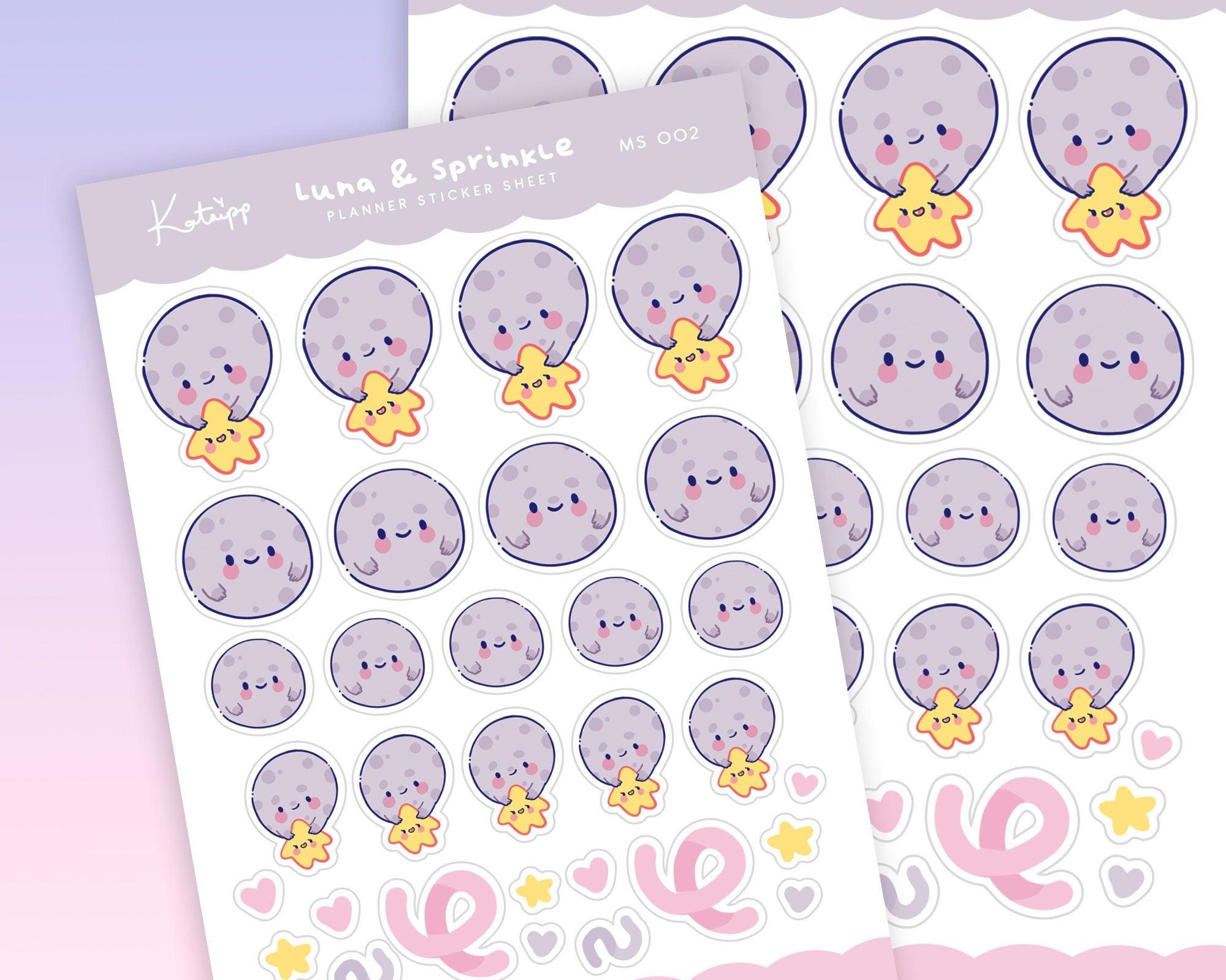 Cute Moon And Star Emoji Bujo Pastel Planner Stickers ~ MS002 - Katnipp Illustrations