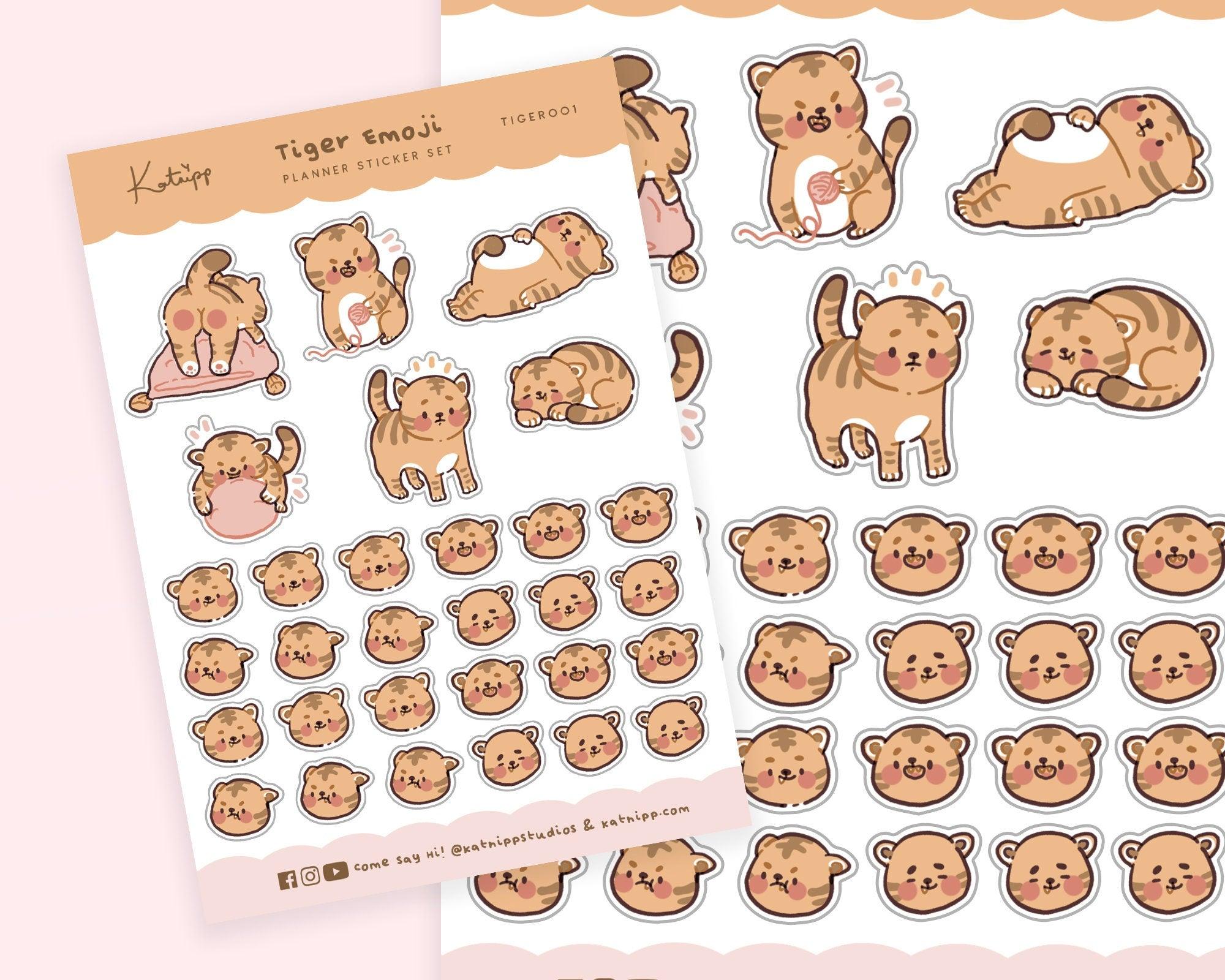 Cute Tiger Mixed Emoji Planner Stickers ~ TIGER001 - Katnipp Illustrations