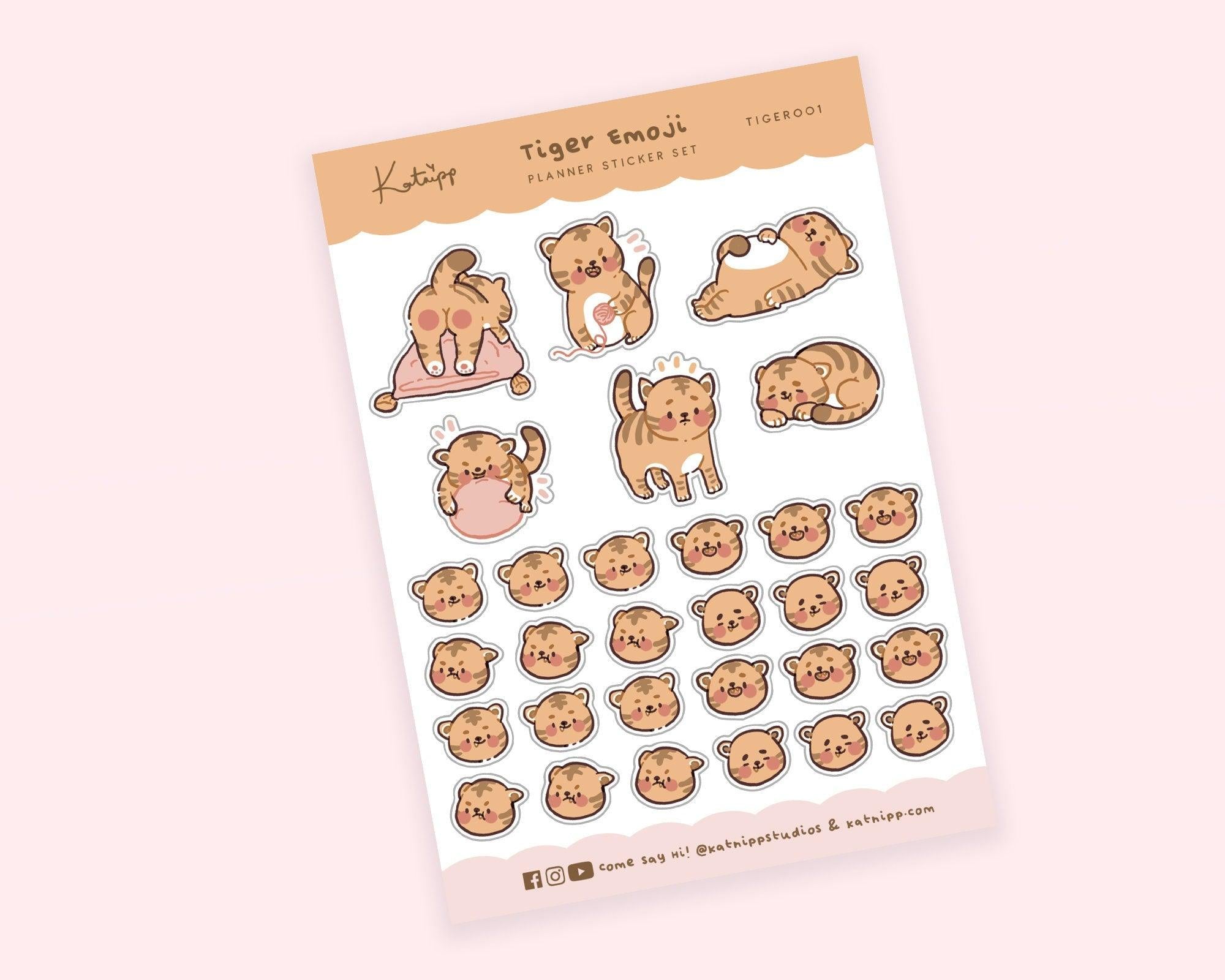Cute Tiger Mixed Emoji Planner Stickers ~ TIGER001 - Katnipp Illustrations