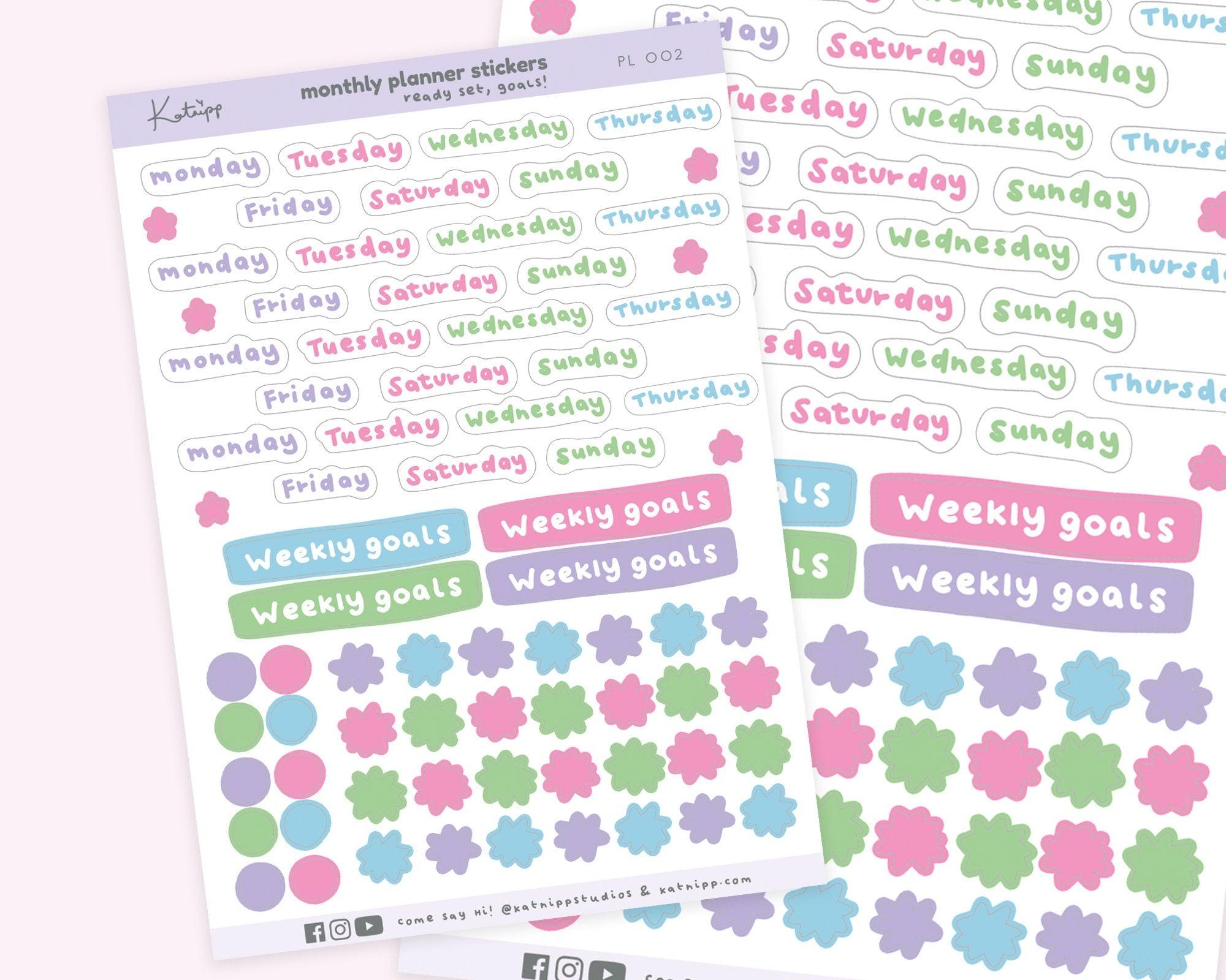 Cute Weekly Planner Stickers | Pastel Bullet Journal Stickers | PL002 Katnipp character product