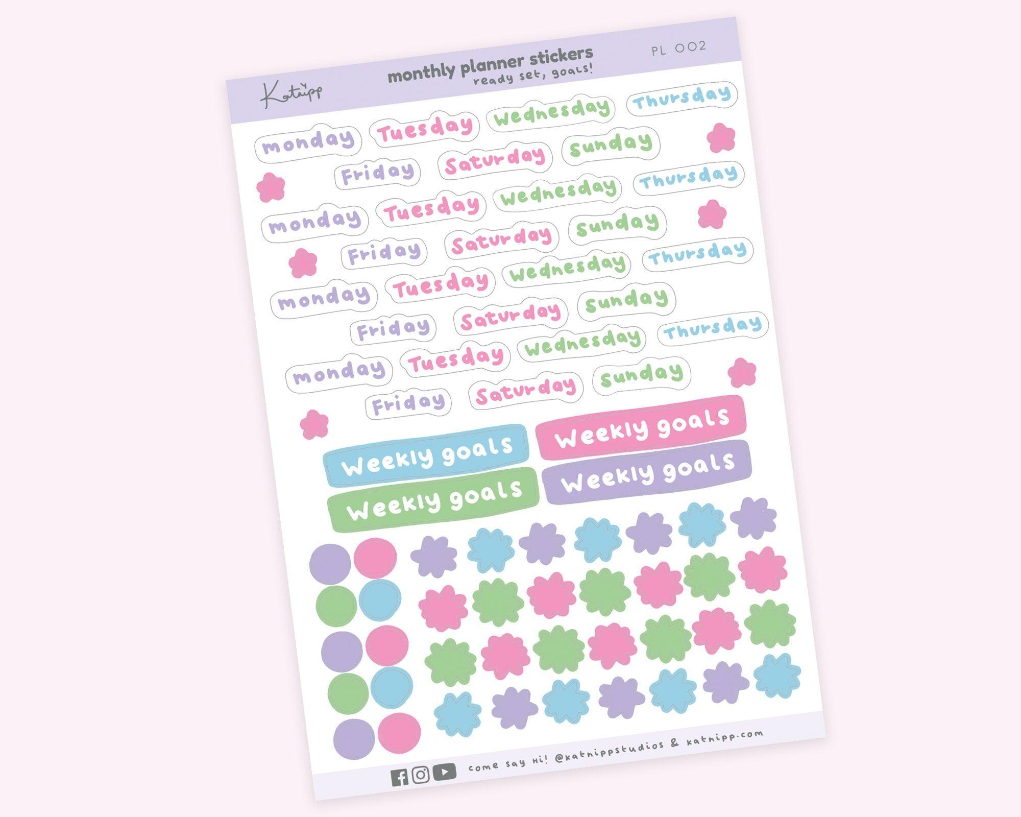 Cute Weekly Planner Stickers | Pastel Bullet Journal Stickers | PL002 Katnipp character product