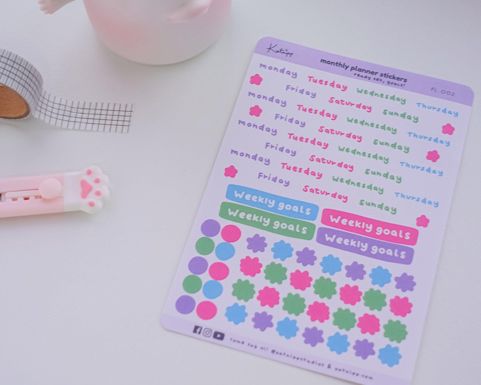 Cute Weekly Planner Stickers | Pastel Bullet Journal Stickers | PL002 Katnipp character product