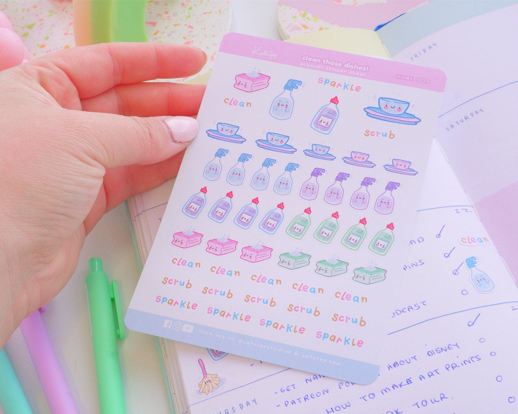 Dish Cleaning Planner Stickers | Kawaii Kitchen Cleaning Stickers | HOME003 Katnipp character product