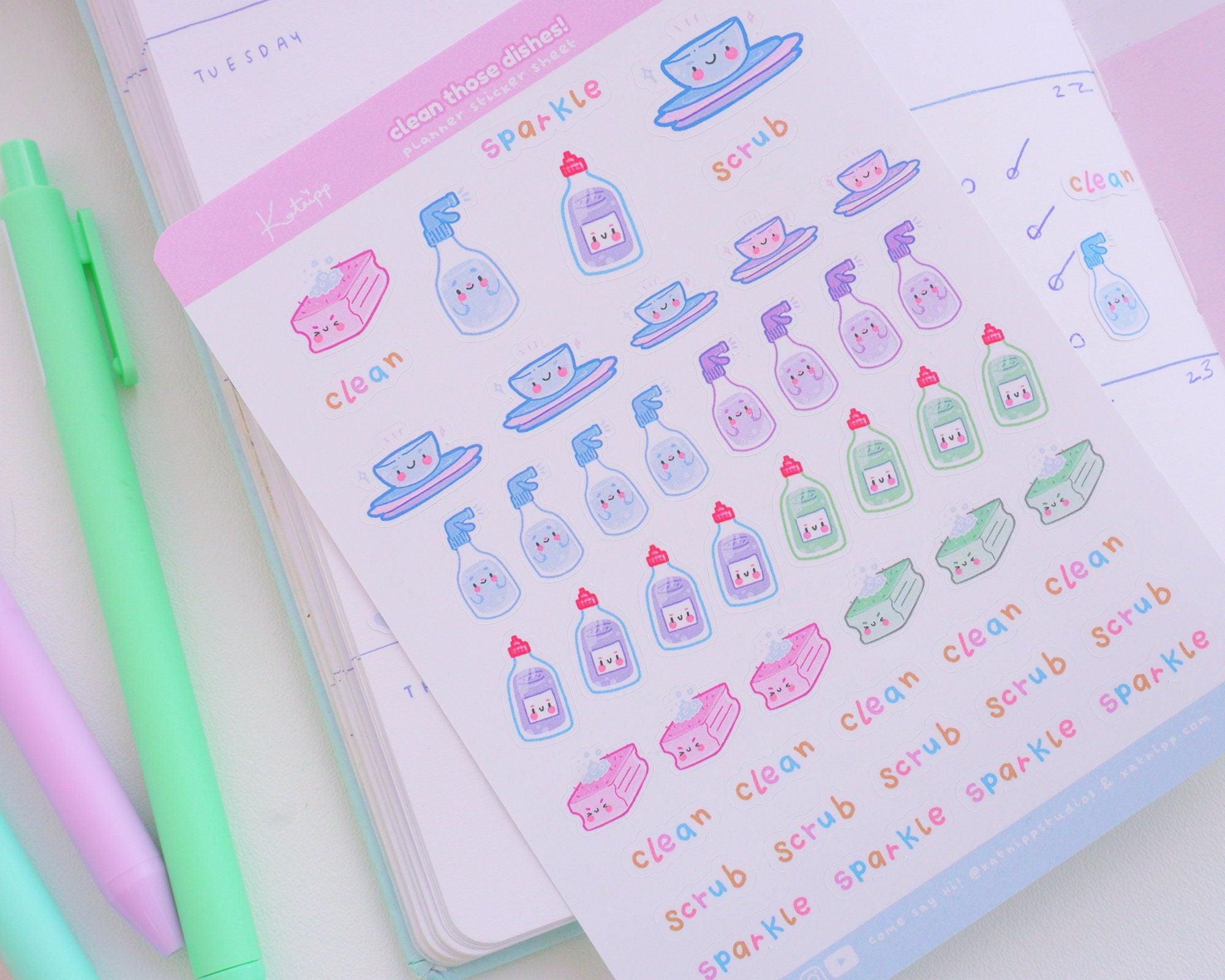 Dish Cleaning Planner Stickers | Kawaii Kitchen Cleaning Stickers | HOME003 Katnipp character product