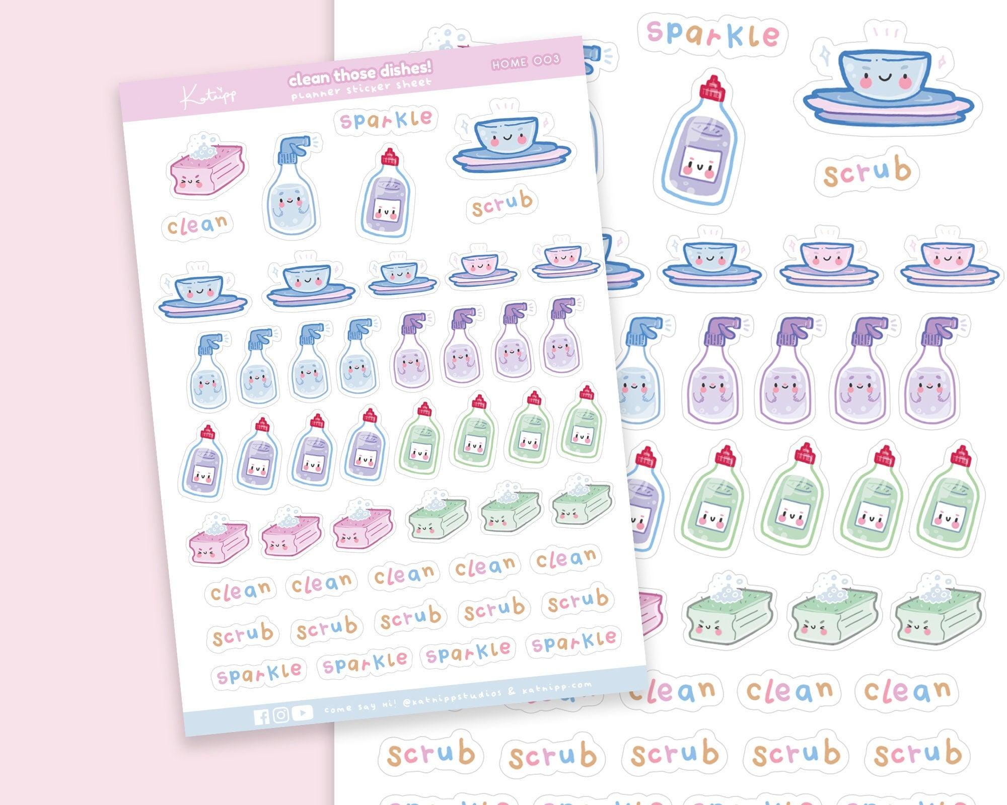 Dish Cleaning Planner Stickers | Kawaii Kitchen Cleaning Stickers | HOME003 Katnipp character product