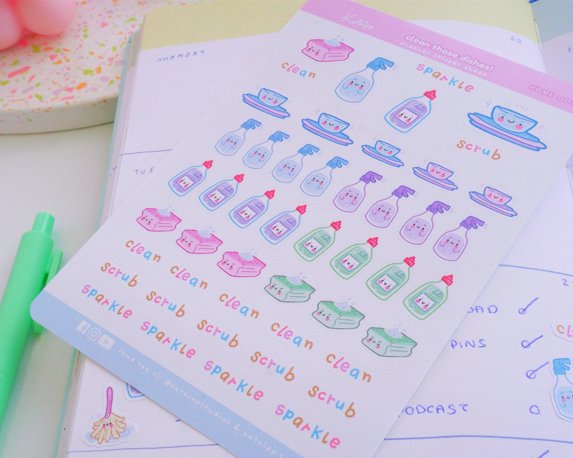 Dish Cleaning Planner Stickers | Kawaii Kitchen Cleaning Stickers | HOME003 Katnipp character product