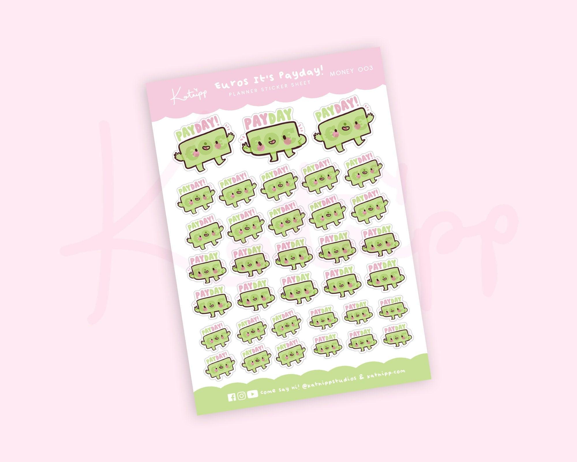 Euro Payday Planner Sticker Sheet | Budget & Finance Stickers | MONEY003 Katnipp character product
