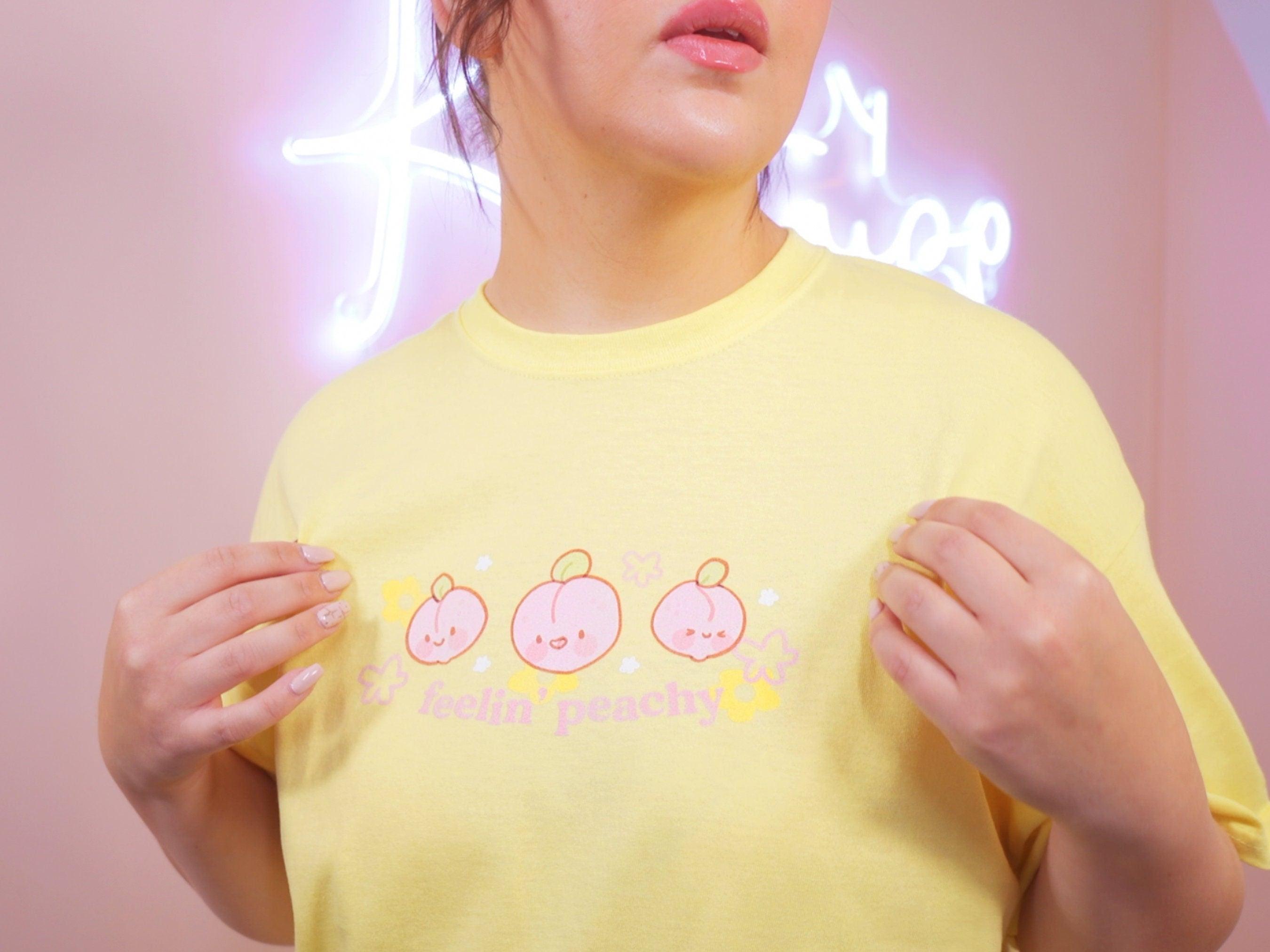 Feeling Peachy Fun Yellow T-Shirt ~ Cute Pastel Yellow T-shirt - Katnipp Illustrations