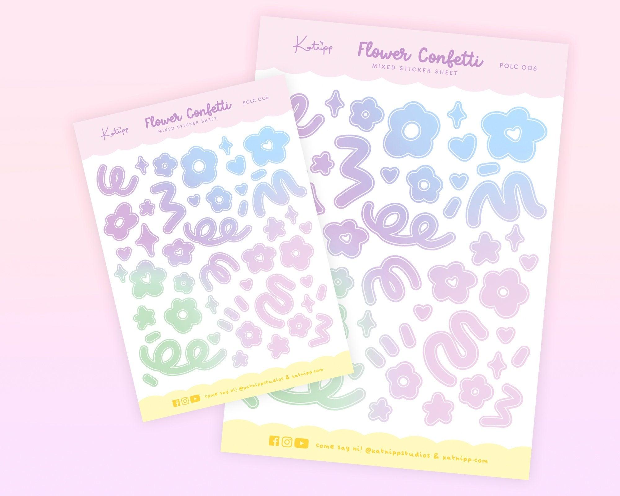 Flower Confetti Sticker Sheet | Pastel Multicolour Planner Stickers | POLC 006 Katnipp character product