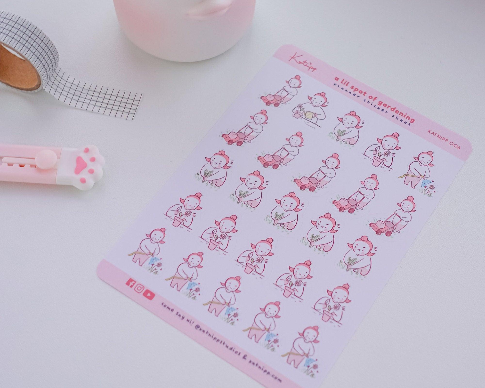 Gardening Planner Sticker Sheet | Kawaii Plant & Garden Journal Stickers | KATNIPP006 Katnipp character product
