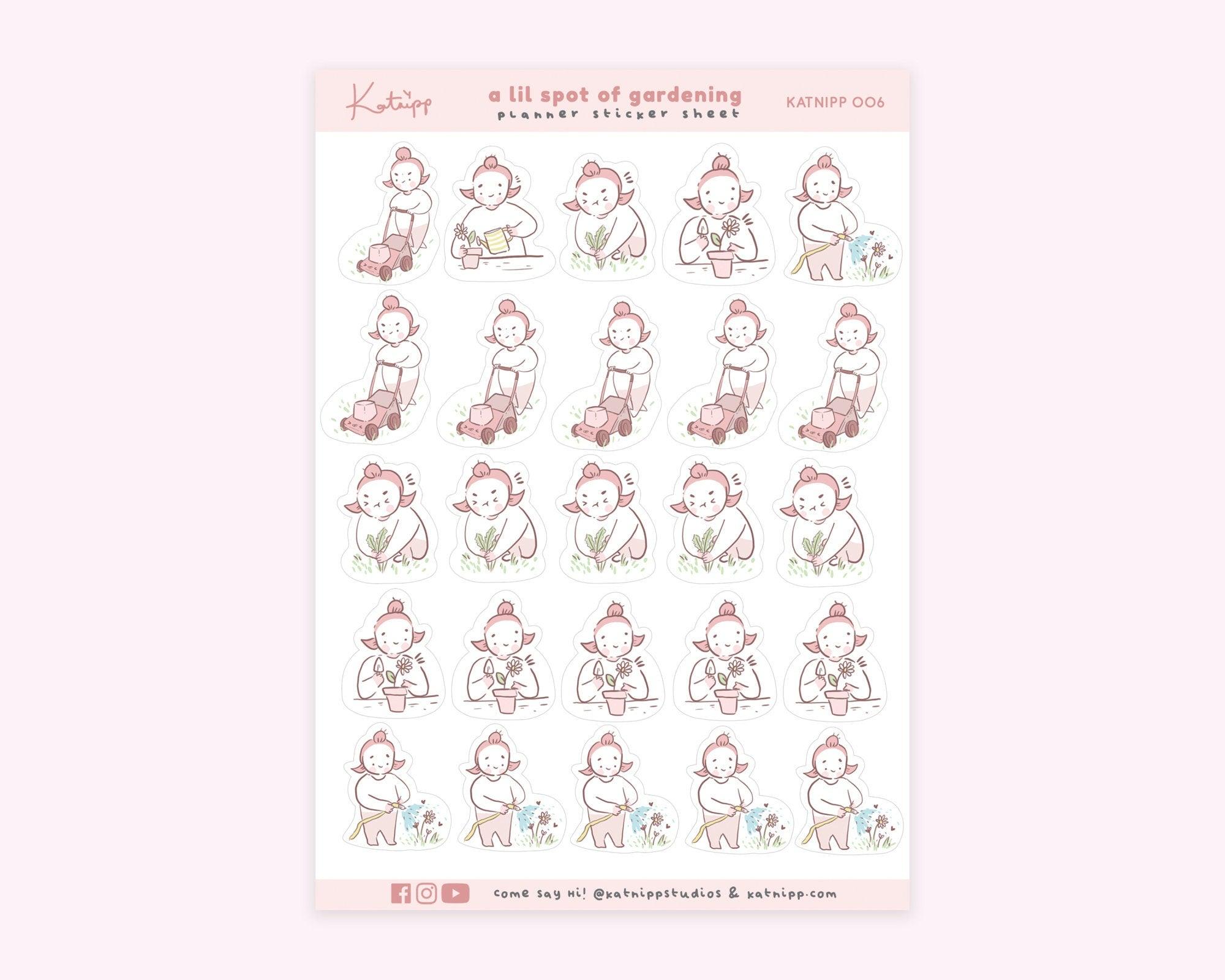 Gardening Planner Sticker Sheet | Kawaii Plant & Garden Journal Stickers | KATNIPP006 Katnipp character product