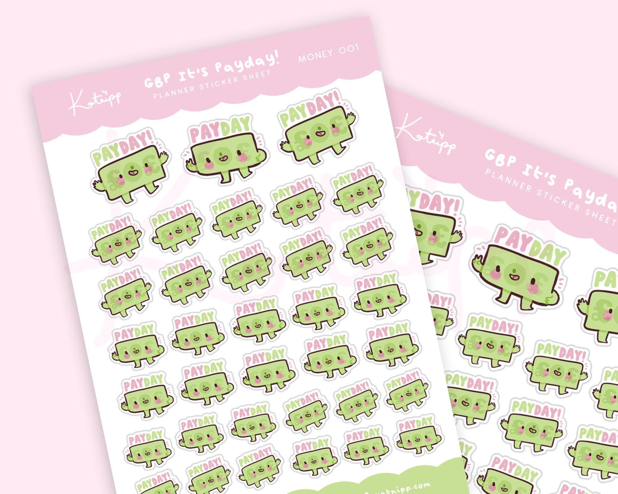 GBP Payday Planner Sticker Sheet | Kawaii Budget & Finance Stickers A6 | MONEY001 Katnipp character product