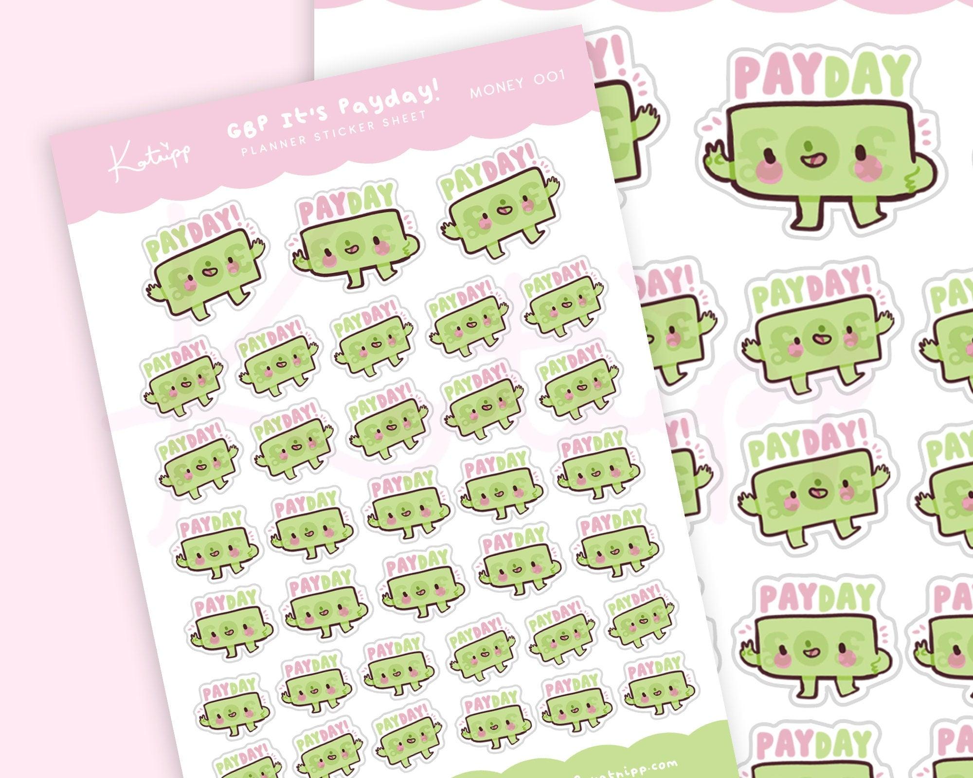 GBP Payday Planner Sticker Sheet | Kawaii Budget & Finance Stickers A6 | MONEY001 Katnipp character product