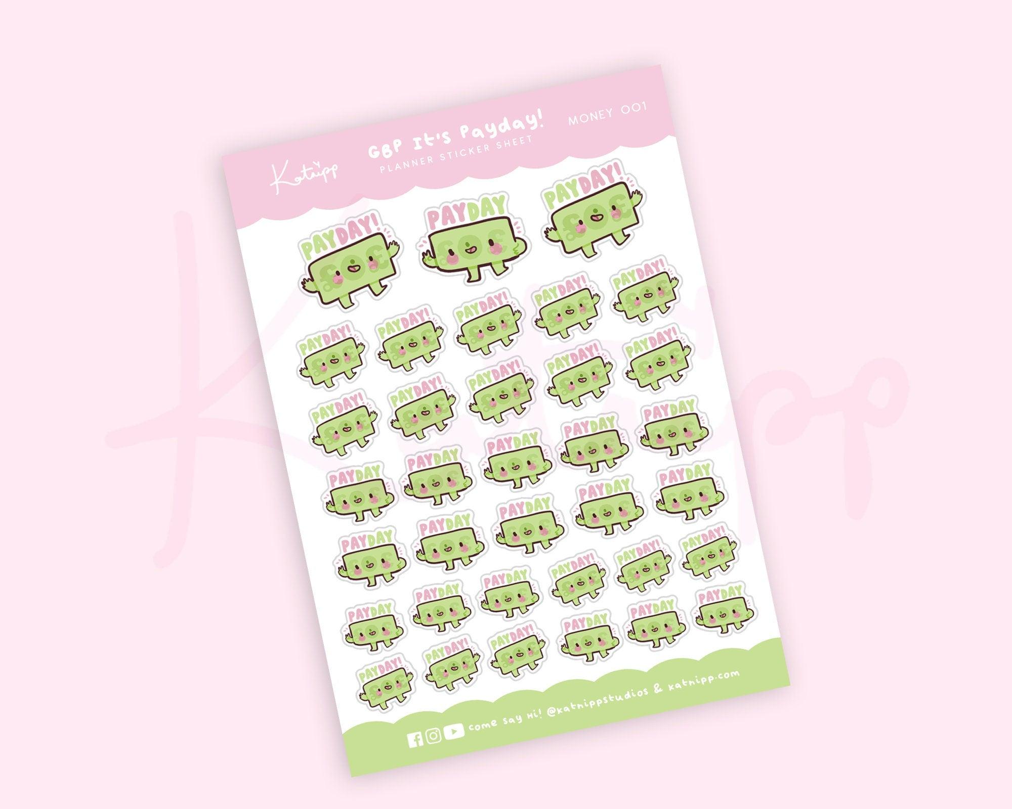 GBP Payday Planner Sticker Sheet | Kawaii Budget & Finance Stickers A6 | MONEY001 Katnipp character product