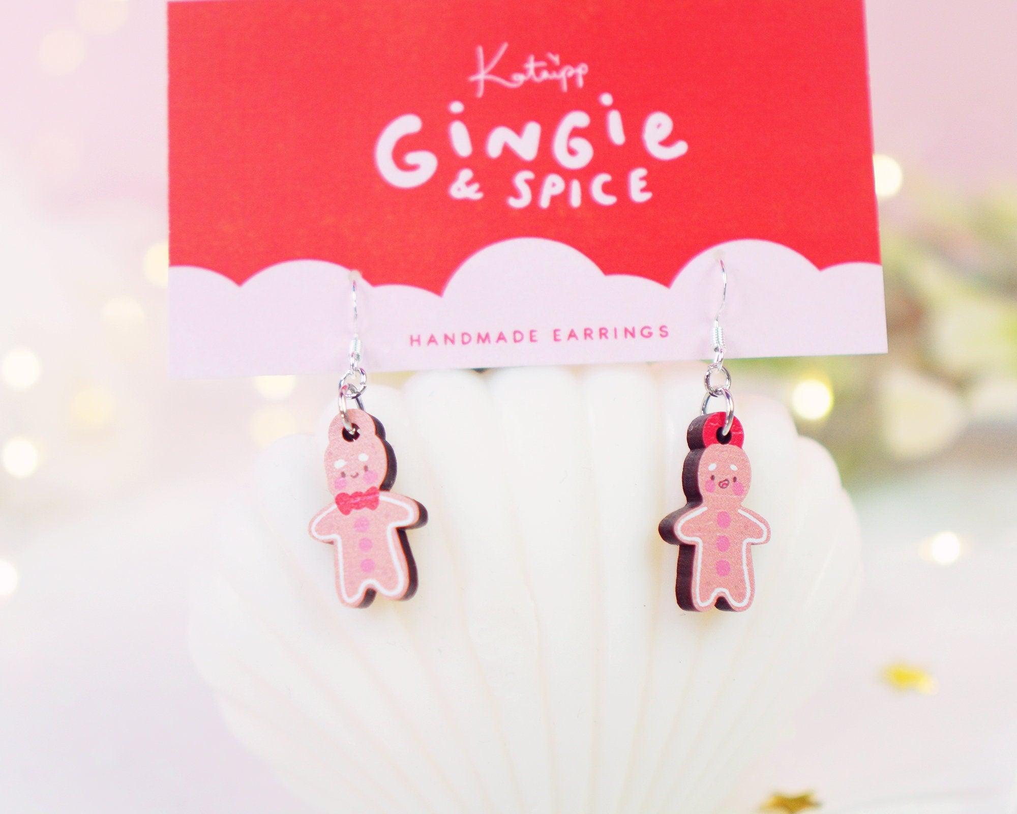 Gingie and Spice Cherry Wood Dainty Silver Plated Drop Earrings - Katnipp Illustrations
