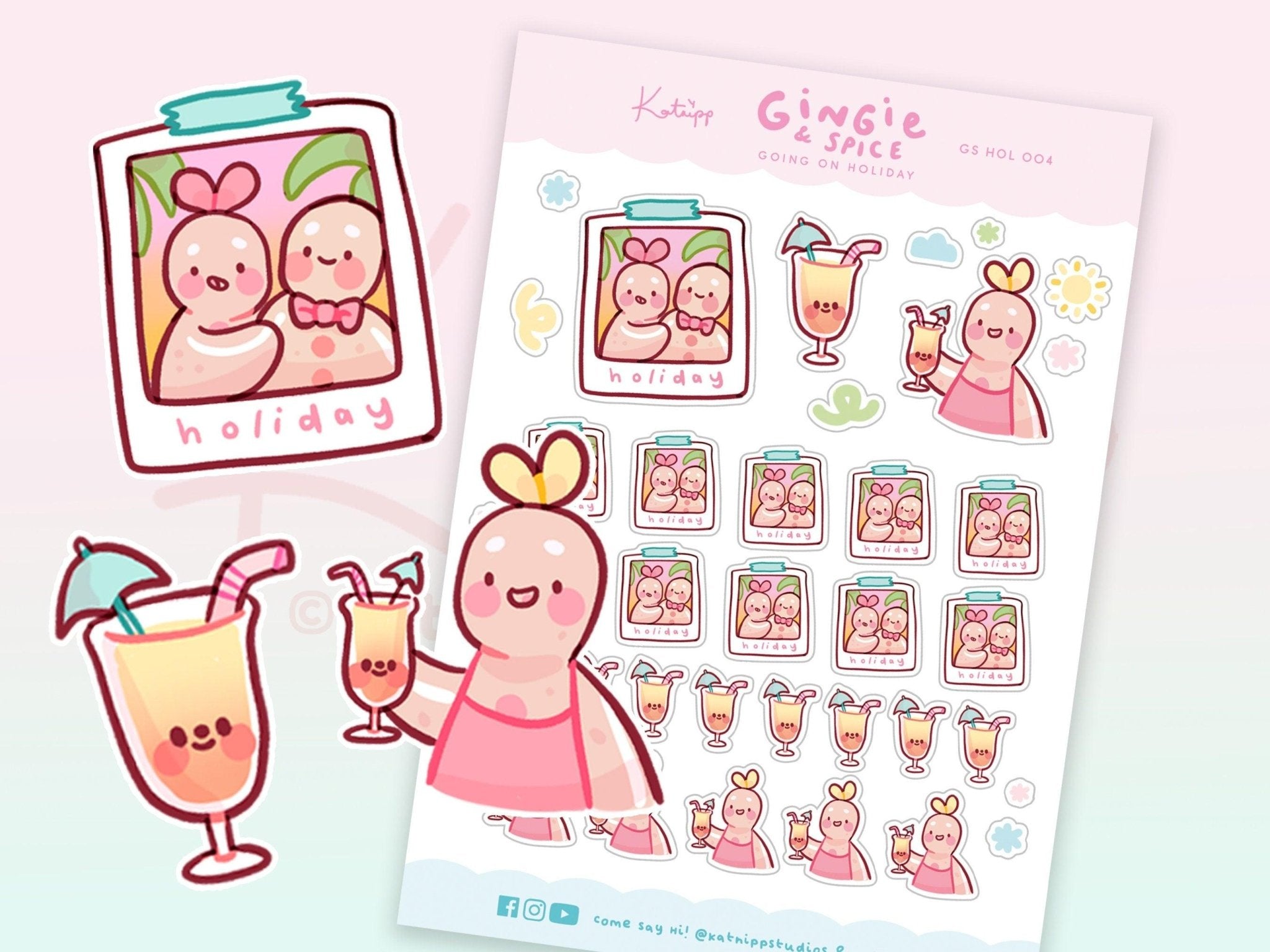 Gingie & Spice Holiday Stickers | Kawaii Summer Planner Stickers | GSHOL004 Katnipp character product
