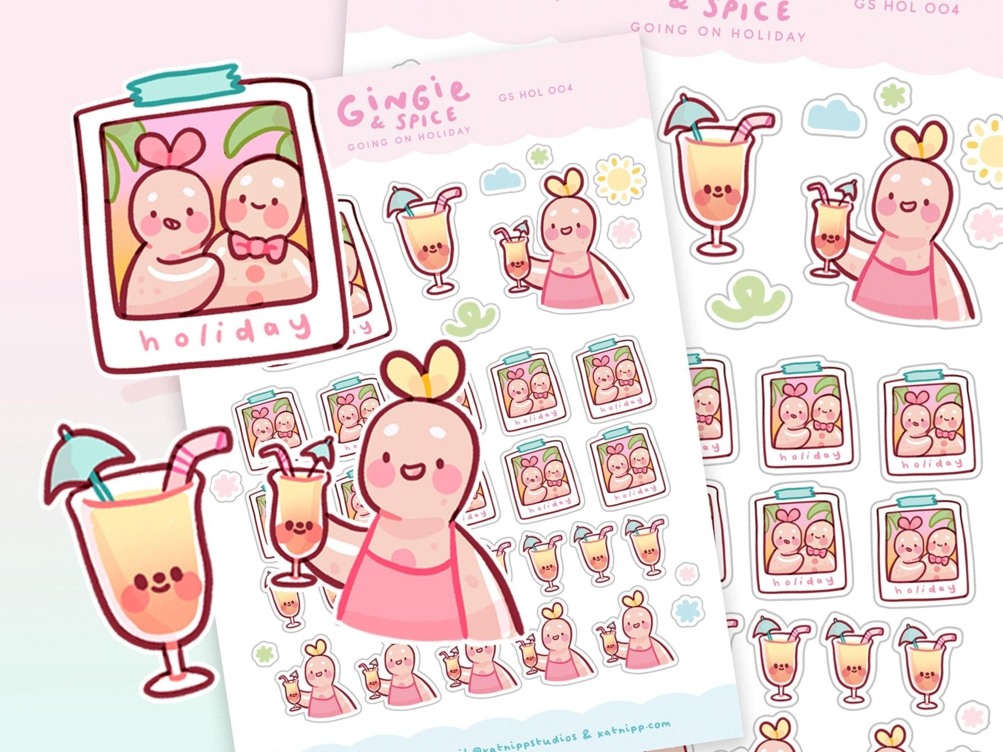Gingie & Spice Holiday Stickers | Kawaii Summer Planner Stickers | GSHOL004 Katnipp character product