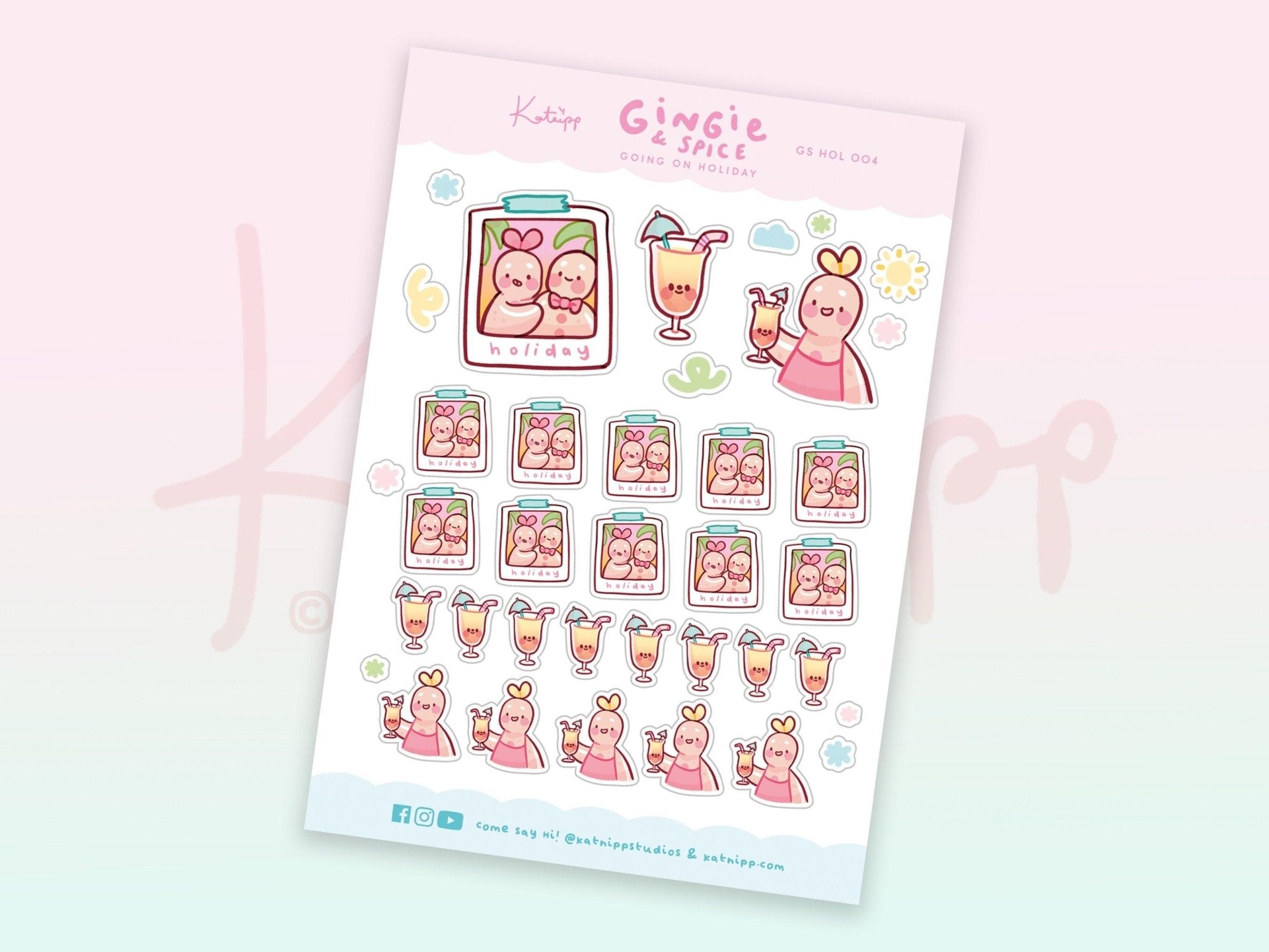 Gingie & Spice Holiday Stickers | Kawaii Summer Planner Stickers | GSHOL004 Katnipp character product