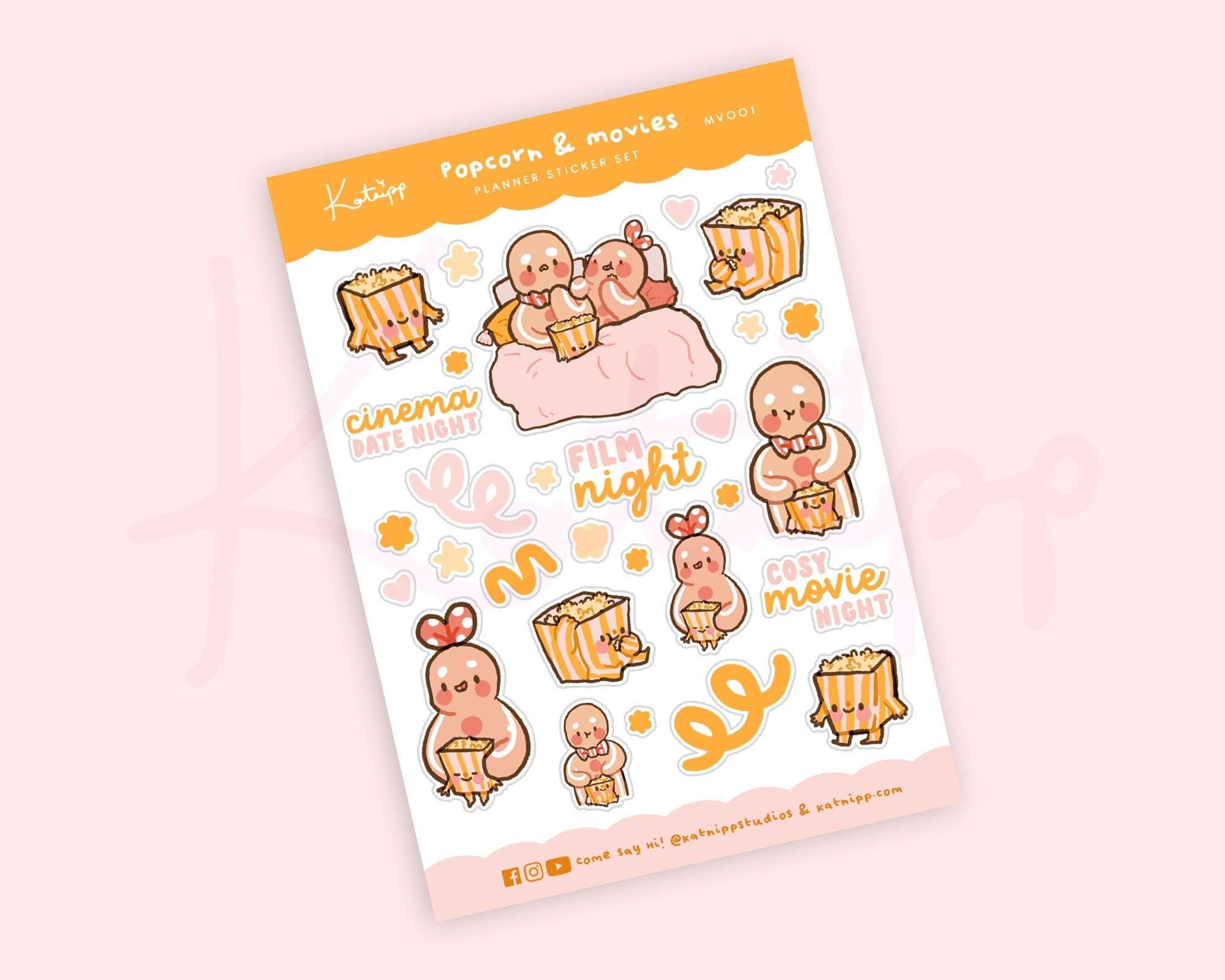 Gingie & Spice Movie Night Stickers | Cosy Cinema Planner Stickers | MV001 Katnipp character product