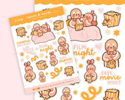 Gingie & Spice Movie Night Stickers | Cosy Cinema Planner Stickers | MV001 Katnipp character product