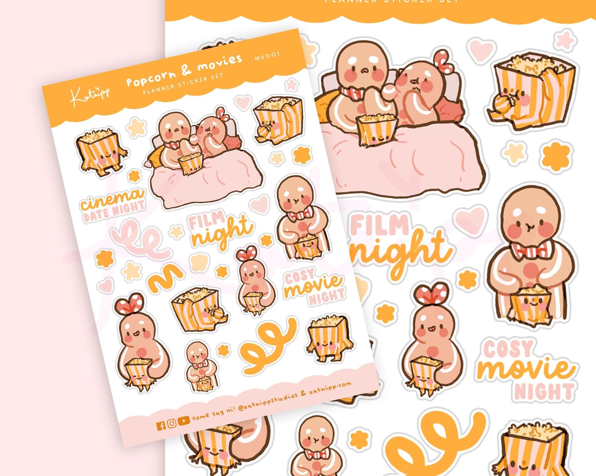 Gingie & Spice Movie Night Stickers | Cosy Cinema Planner Stickers | MV001 Katnipp character product