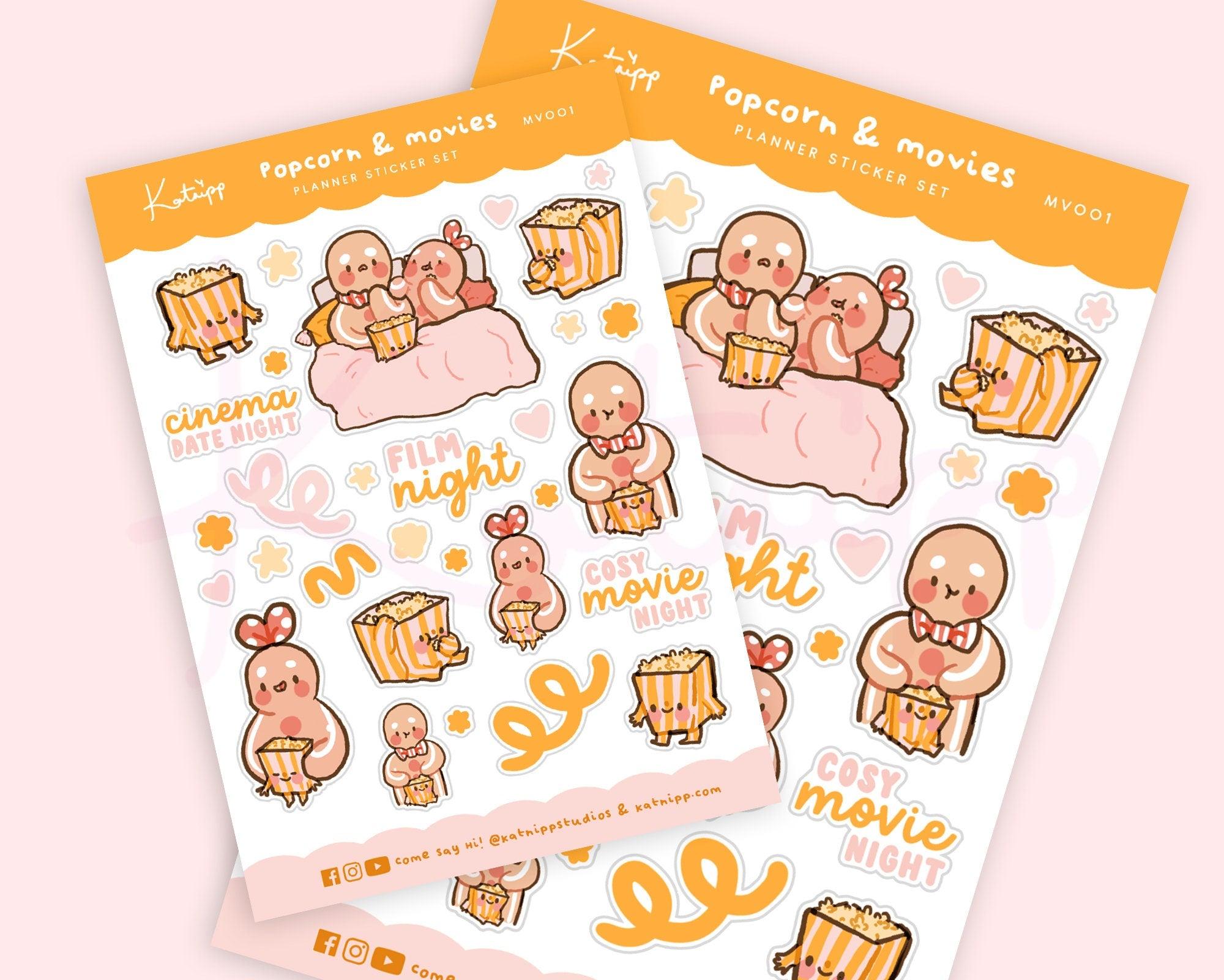 Gingie & Spice Movie Night Stickers | Cosy Cinema Planner Stickers | MV001 Katnipp character product